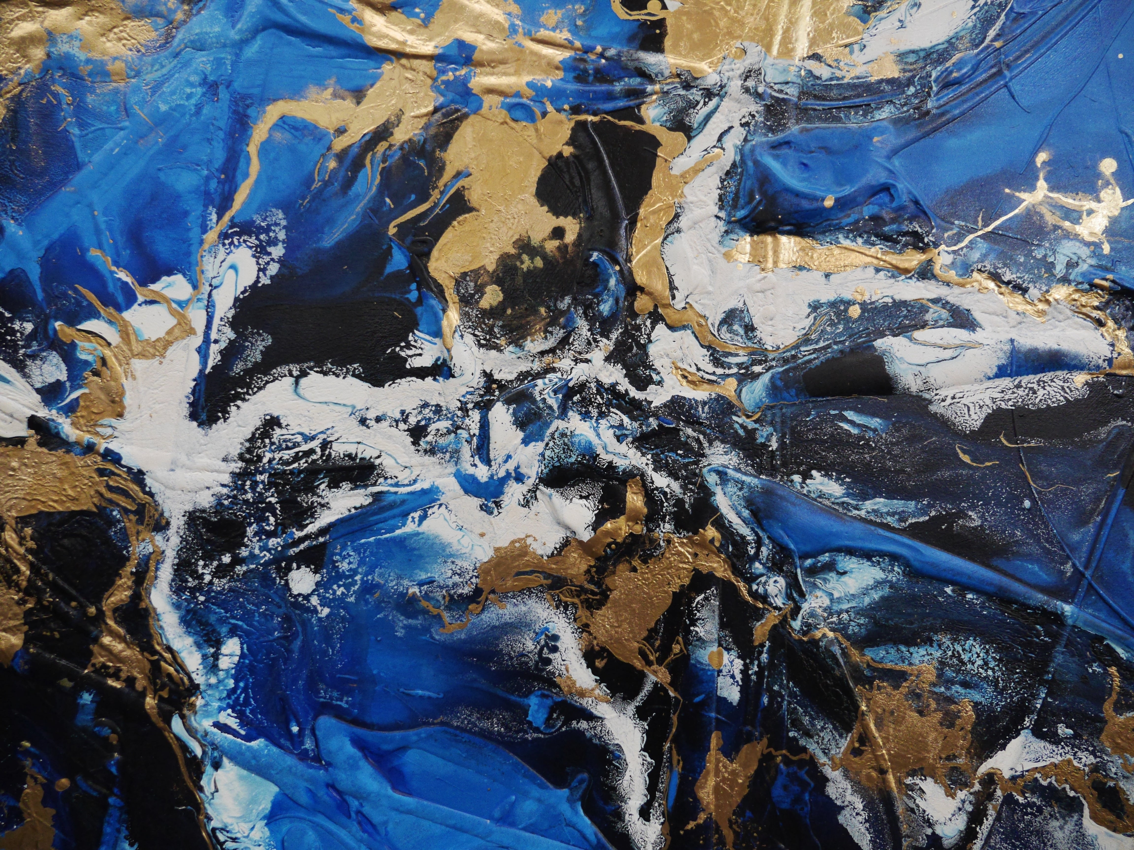 Blue Bronze Textured Abstract Painting - 200cm x 120cm Sapphire Bling Wall Art for Living Room, Bedroom & Office Decor | Modern Large Canvas Artwork