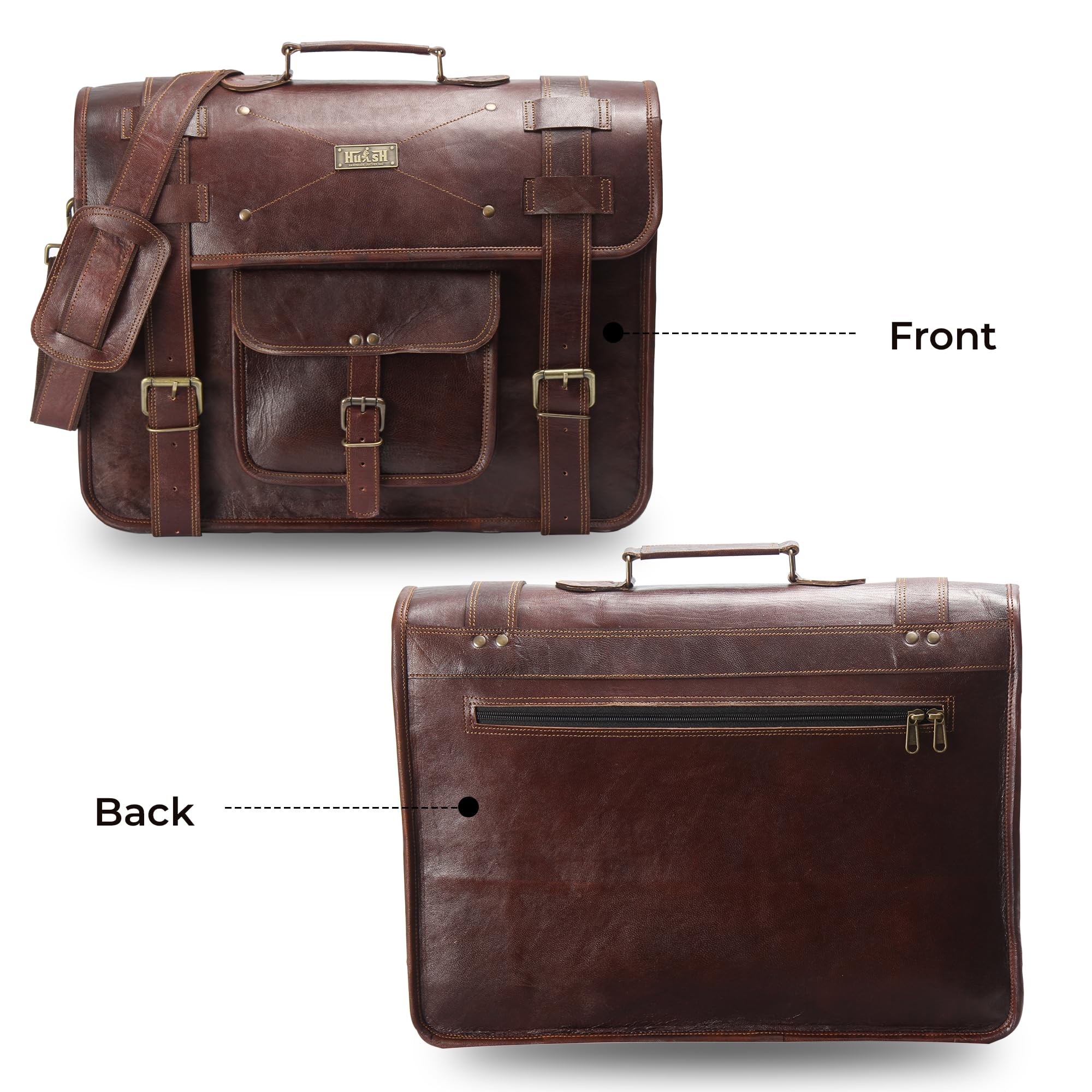 Premium Full Grain Leather Messenger Bag for Men - Durable Genuine Leather Laptop Briefcase & Business Satchel - Perfect for Office, Travel & Daily Commute