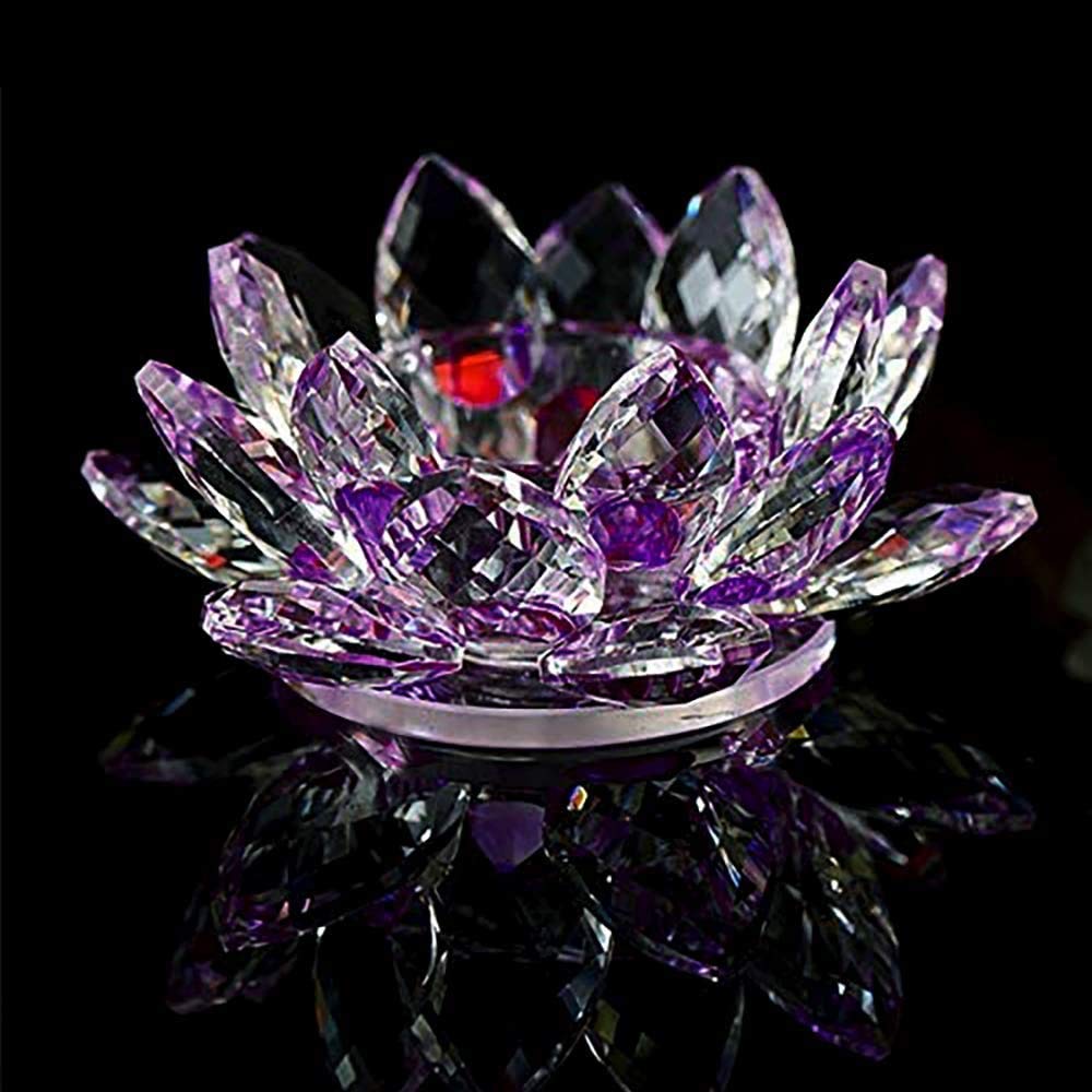 Elegant Purple Crystal Tea Light Candle Holders - Lotus Shaped Decorative Candle Stand for Wedding, Party, Votive & Home Decor - Perfect for Altar, Windowsill & Special Occasions