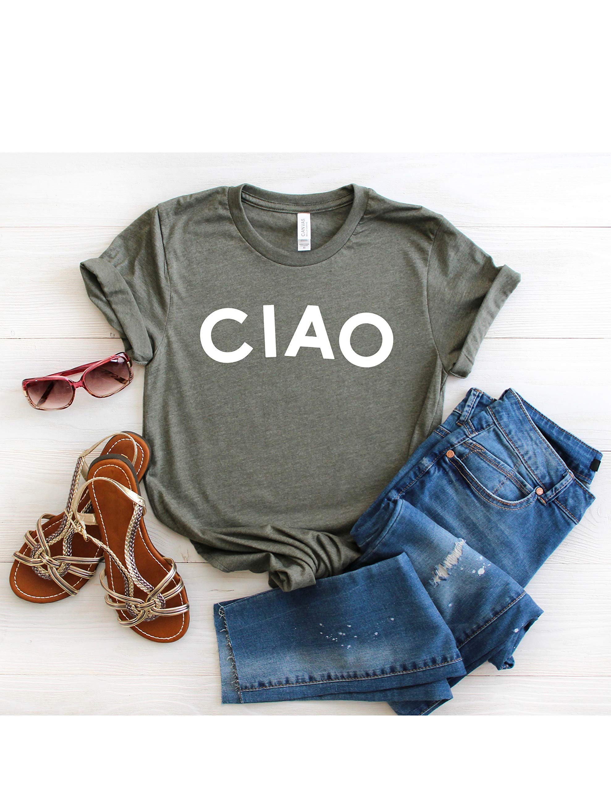 Stylish CIAO French Graphic T-Shirt for Women - Casual Short Sleeve Top with Hello/Goodbye Print - Perfect for Everyday Wear, Travel & Social Outings