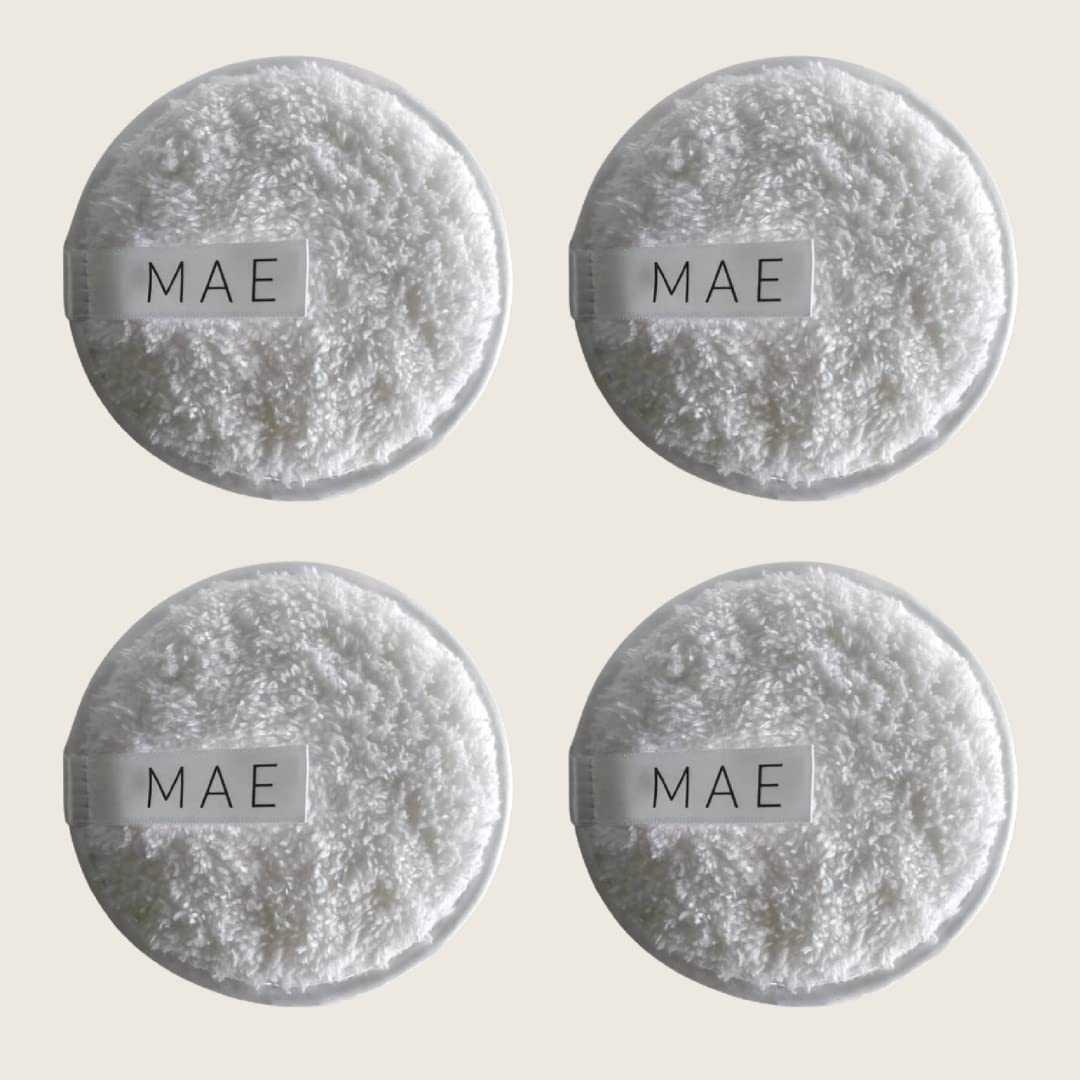 MAE Reusable XL Makeup Remover Pads Set of 4 with Travel Bag & Laundry Bag | Eco-Friendly Washable Cotton Rounds for Eye & Face Makeup Removal | Perfect for Travel, Daily Skincare & Sustainable Beauty Routine