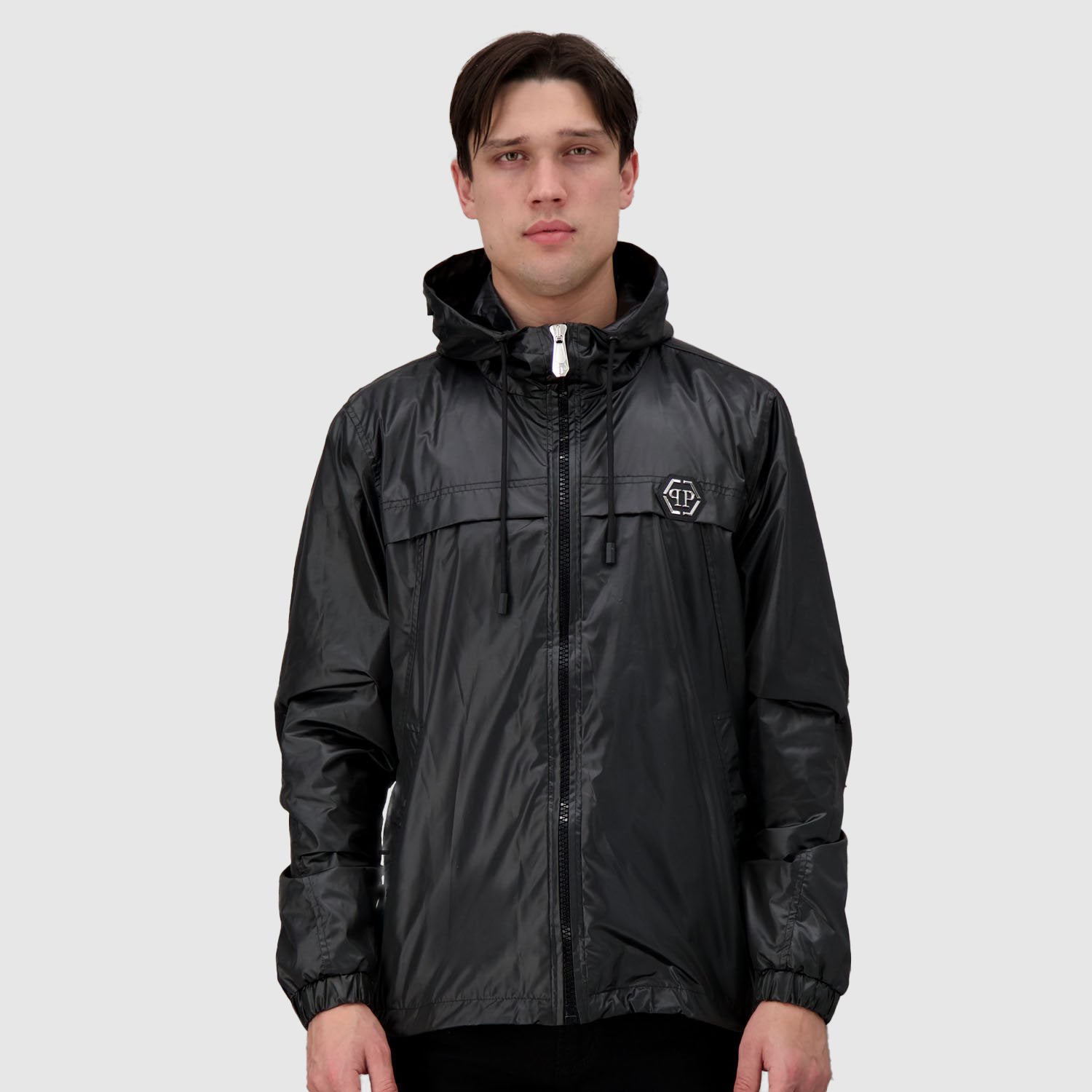 Philipp Plein Black Nylon Plein Star Jacket - Stylish Men's Windbreaker for Streetwear & Night Out Fashion