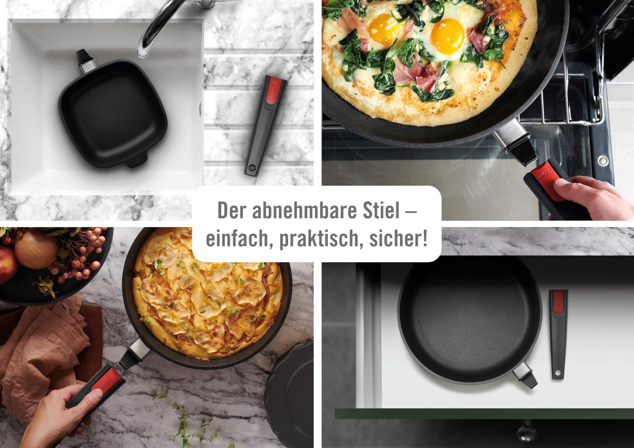 Woll Nowo 28cm Nonstick Saute Pan with Removable Handle - Perfect for Frying, Searing & Cooking Pasta | Induction Compatible Cookware for Home Chefs