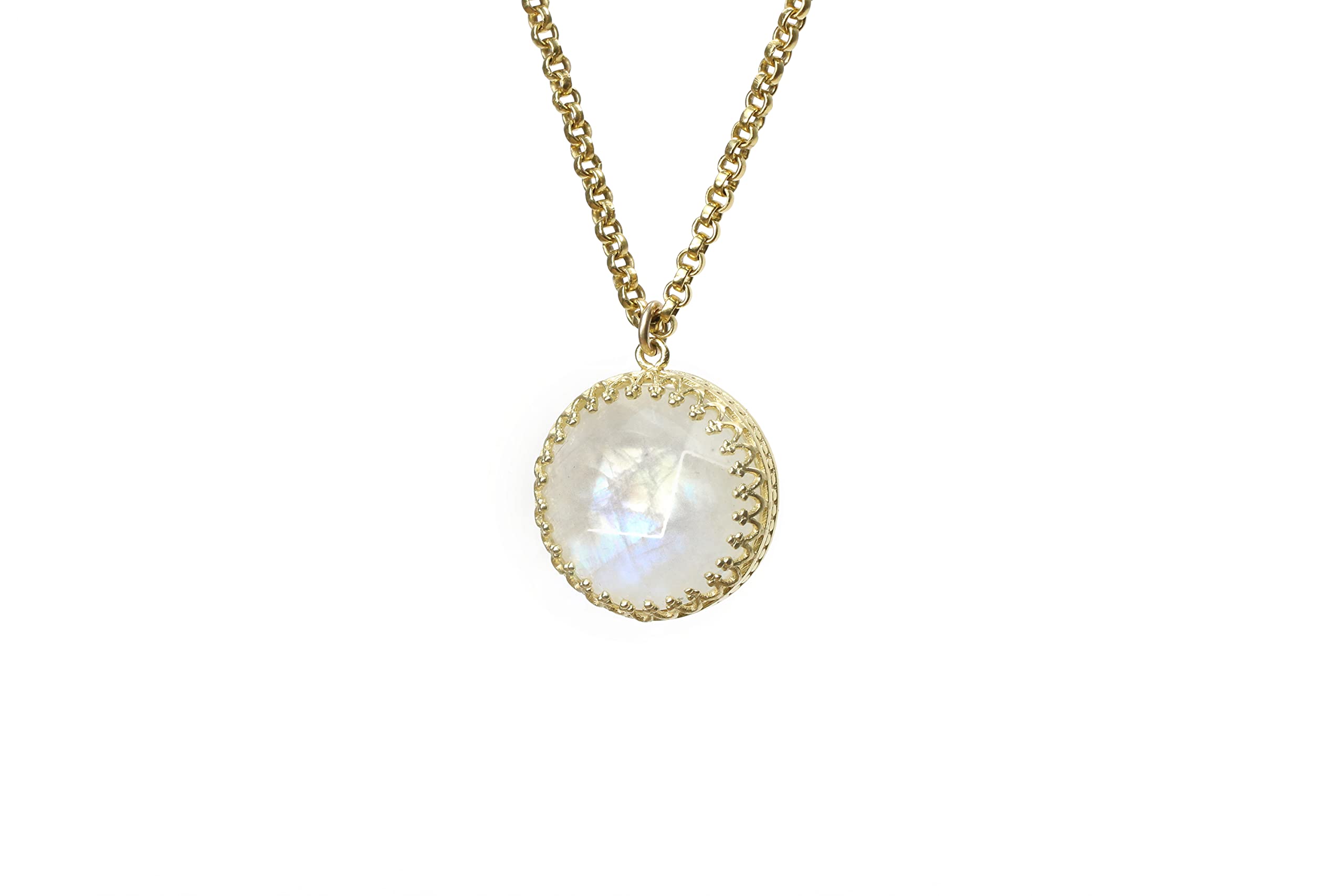 16MM Round Rainbow Moonstone Pendant Necklace for Women - Natural Gemstone Crystal Jewelry - Handmade Long Chain Necklace for Elegant Occasions, Boho Style & Everyday Wear