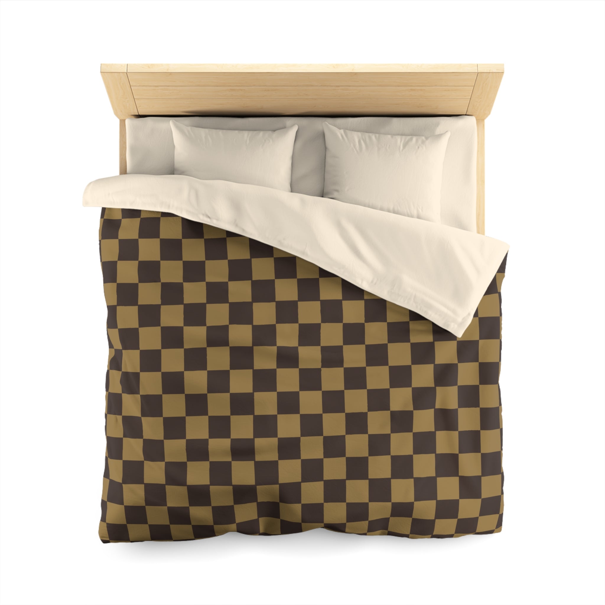 LV-Inspired Checkered Brown Microfiber Duvet Cover Set - Queen, King, Full, Twin Size - Soft Luxury Bedding for Modern Bedroom Decor