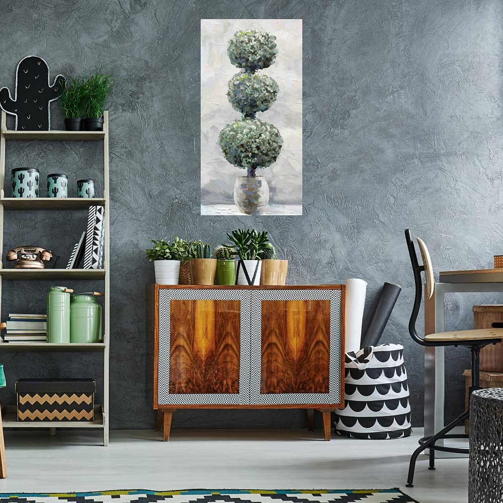 Hand-Painted Fine Art Canvas Topiary Wall Decor - 21x40 Inch Ready to Hang Canvas Print for Living Room, Bedroom, Office & More - Elegant Botanical Home Decor Perfect for Housewarming Gifts & Interior Design