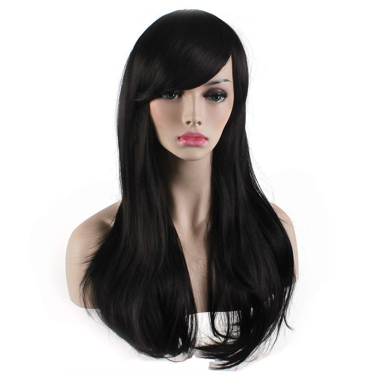 Natural Looking Black Medium Full Head Hair Wig with Bangs for Women & Girls - Perfect for Cosplay, Daily Wear & Special Occasions
