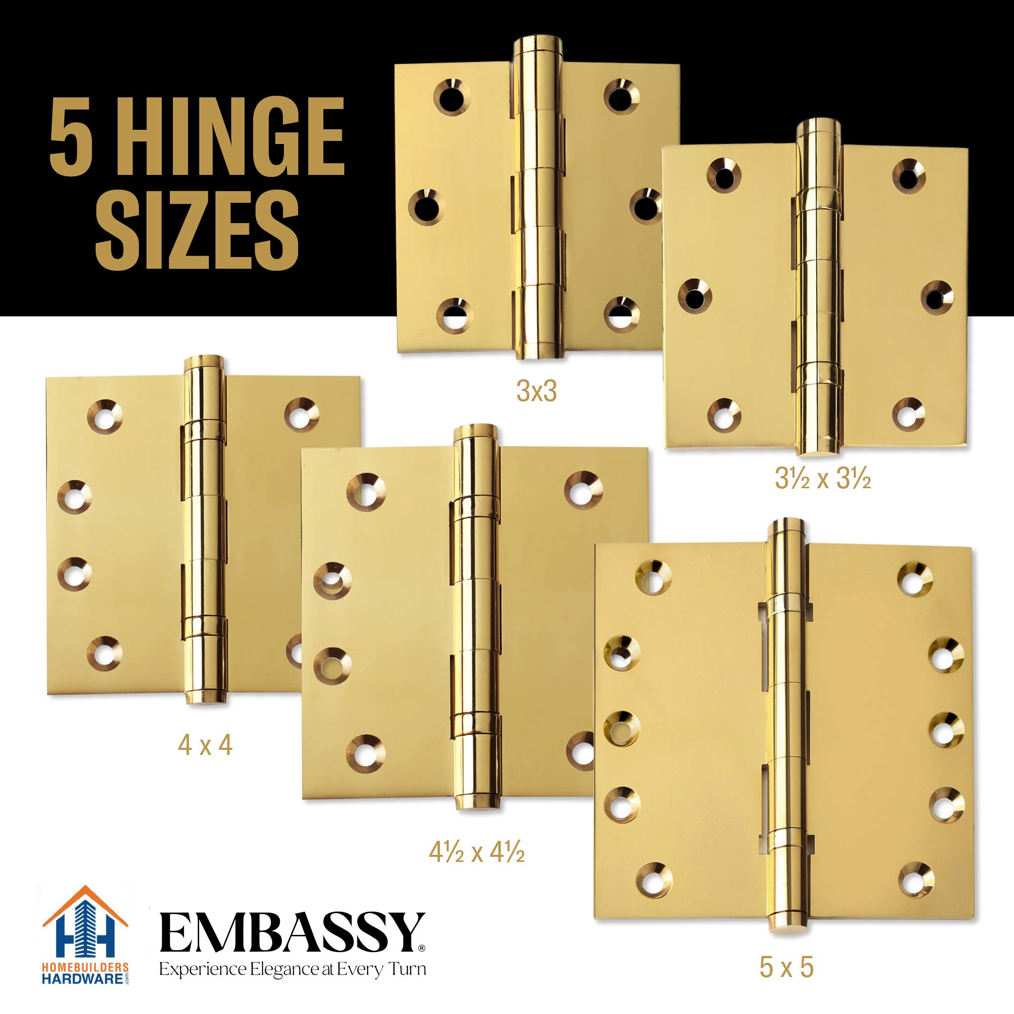 Solid Brass Door Hinge 3x3 Inch - Heavy Duty Rustproof for Home & Office