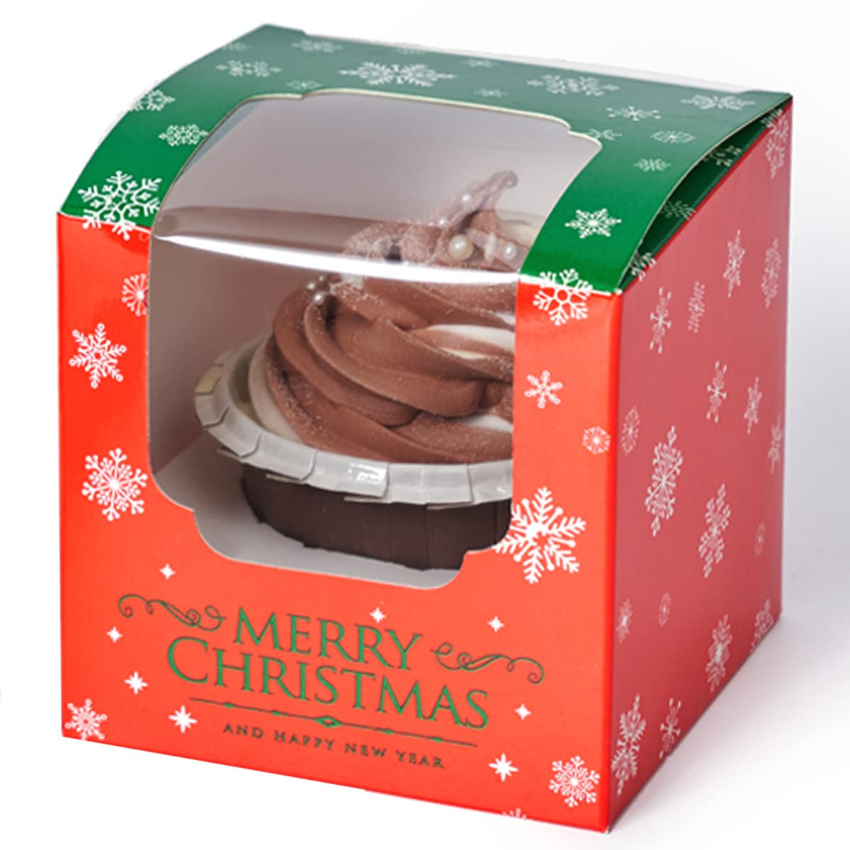Christmas Cupcake Boxes 100pcs Bulk with Insert - Fast Assembly Muffin Boxes for Parties & Gifting