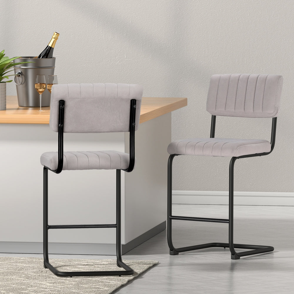 Velvet Upholstered Bar Stools Set of 2 - Modern Counter Height Swivel Stools for Kitchen Island, Breakfast Bar & Home Decor