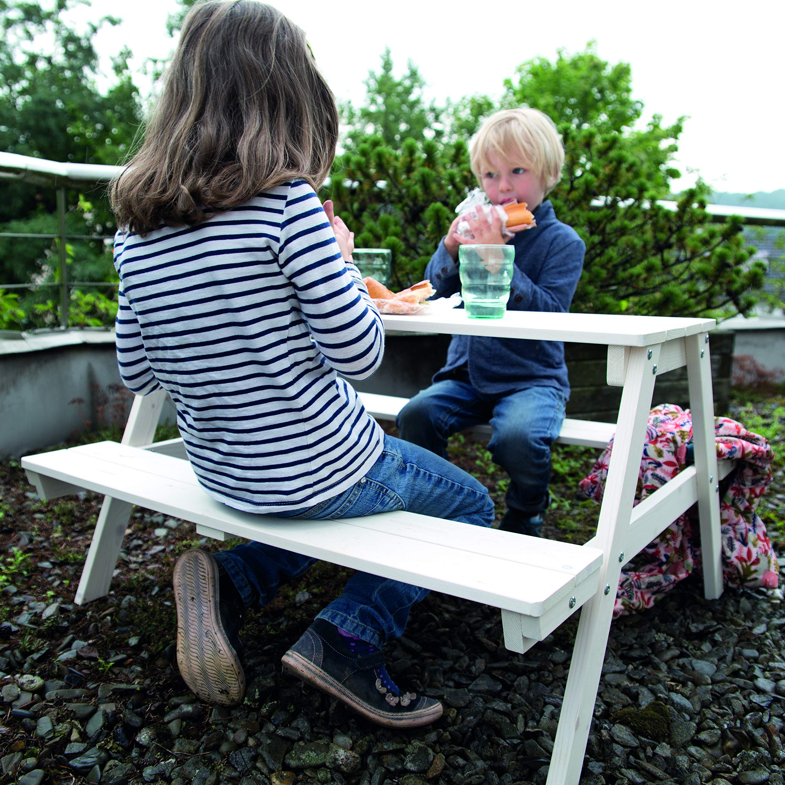 Wooden Kids Picnic Table Set for 4 - Outdoor Children's Play Table with 2 Benches - Weatherproof Grey Play Furniture for Backyard, Garden & Indoor Use - Perfect for Playdates, Snack Time & Outdoor Activities