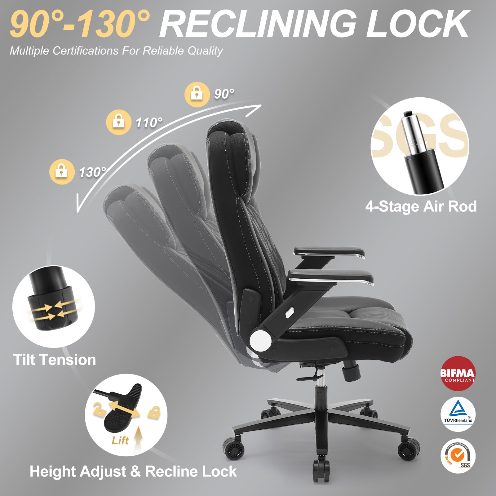 Big and Tall Office Chair for Heavy People - 650lbs Capacity Ergonomic High Back Chair with Upgraded Quiet Rubber Wheels & 5D Flip Arms - Perfect for Large Men, Plus Size Professionals & Home Office Workspaces