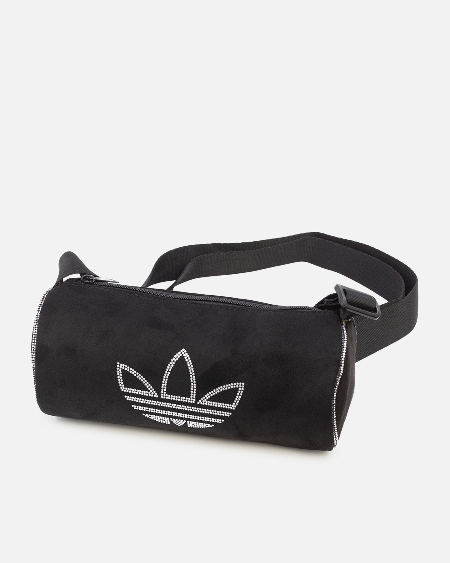 Adidas Rhinestone-Embellished Faux Suede Mini Duffel Bag - Black | Stylish Gym & Travel Bag for Women, Perfect for Workouts & Weekend Getaways