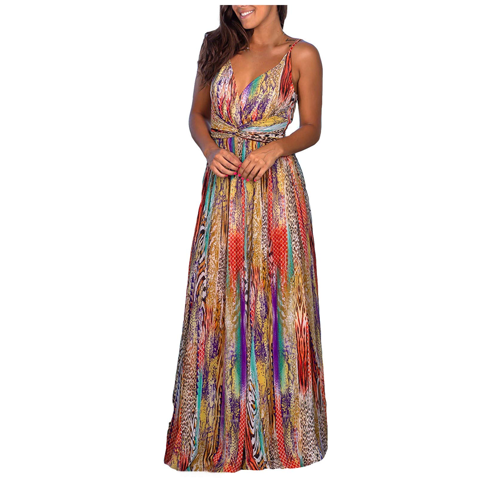 Women's Summer Maxi Dress - Sexy Backless Boho Floral Sundress for Evening Party & Beach Wear | Long Flowy Dress for Women