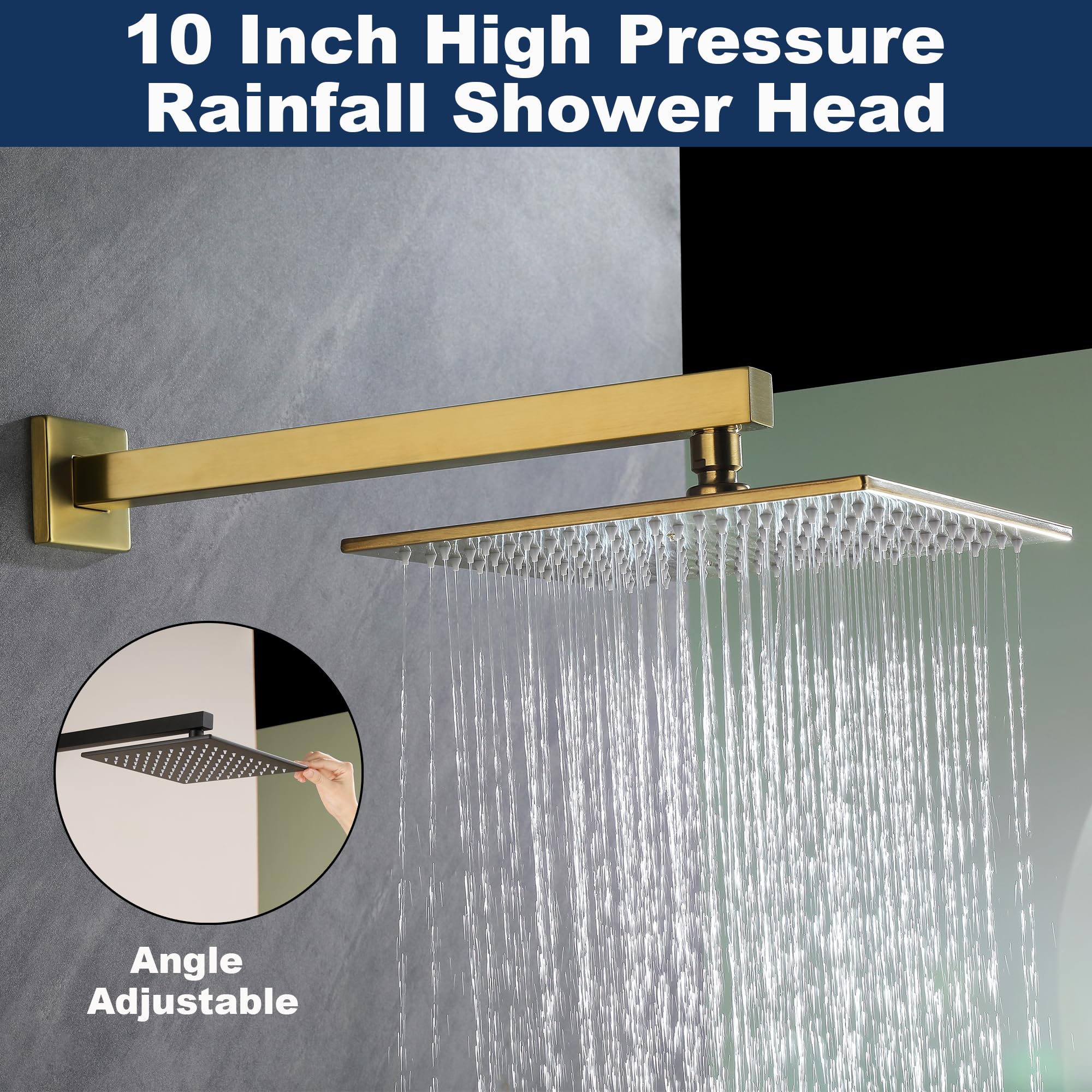 Premium Brushed Gold Shower System - 10 Inch Rain Shower Head & Handheld Shower Set with Tub Spout - All Metal High Pressure Bathtub Faucet (Valve Included) - Perfect for Luxury Bathroom Renovation & Spa-Like Shower Experience