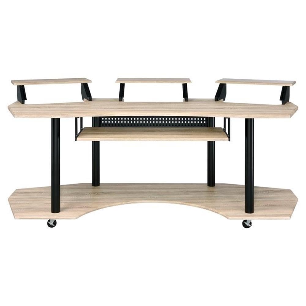 Pemberly Row Contemporary Wood Studio Music Recording Desk in Natural Oak - Professional Home Office Desk for Musicians, Producers & Audio Engineers - Perfect for Recording Studios & Home Music Production