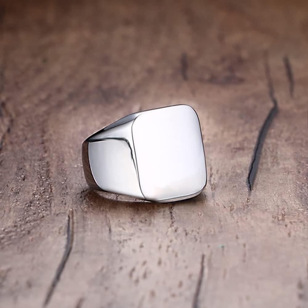 VQYSKO Stainless Steel Signet Rings for Men & Women - Solid Polished Biker Ring in Silver, Gold & Black | Perfect Gift for Dad, Boyfriend & Loved Ones (Sizes 4-15) | Ideal for Weddings, Parties & Everyday Fashion Accessories