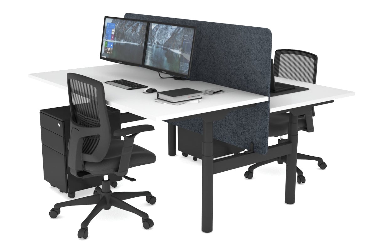 Flexi Premium Height Adjustable 2 Person H Bench Workstation - Black Frame [1600L x 800W with Cable Management] - Ideal for Office, Home Workspace & Collaborative Work Environments