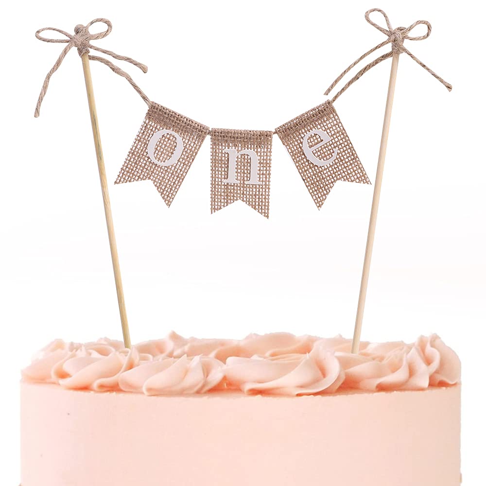 Handmade Burlap Cake Topper for Baby Showers & Birthdays - Customizable ONE Cake Decoration for Gender Reveal Parties, Wedding Anniversaries & Special Celebrations