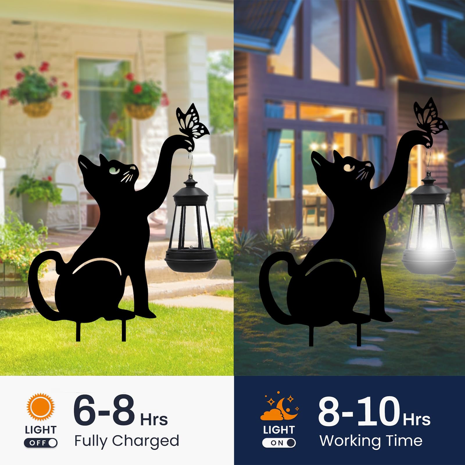 Solar Powered Outdoor Garden Lights - Black Cat Figurine with Butterfly Metal Stake for Yard, Pathway, Lawn & Patio Decor | Unique Housewarming & Christmas Gift Idea | Perfect for Nighttime Landscape Lighting & Holiday Decorations