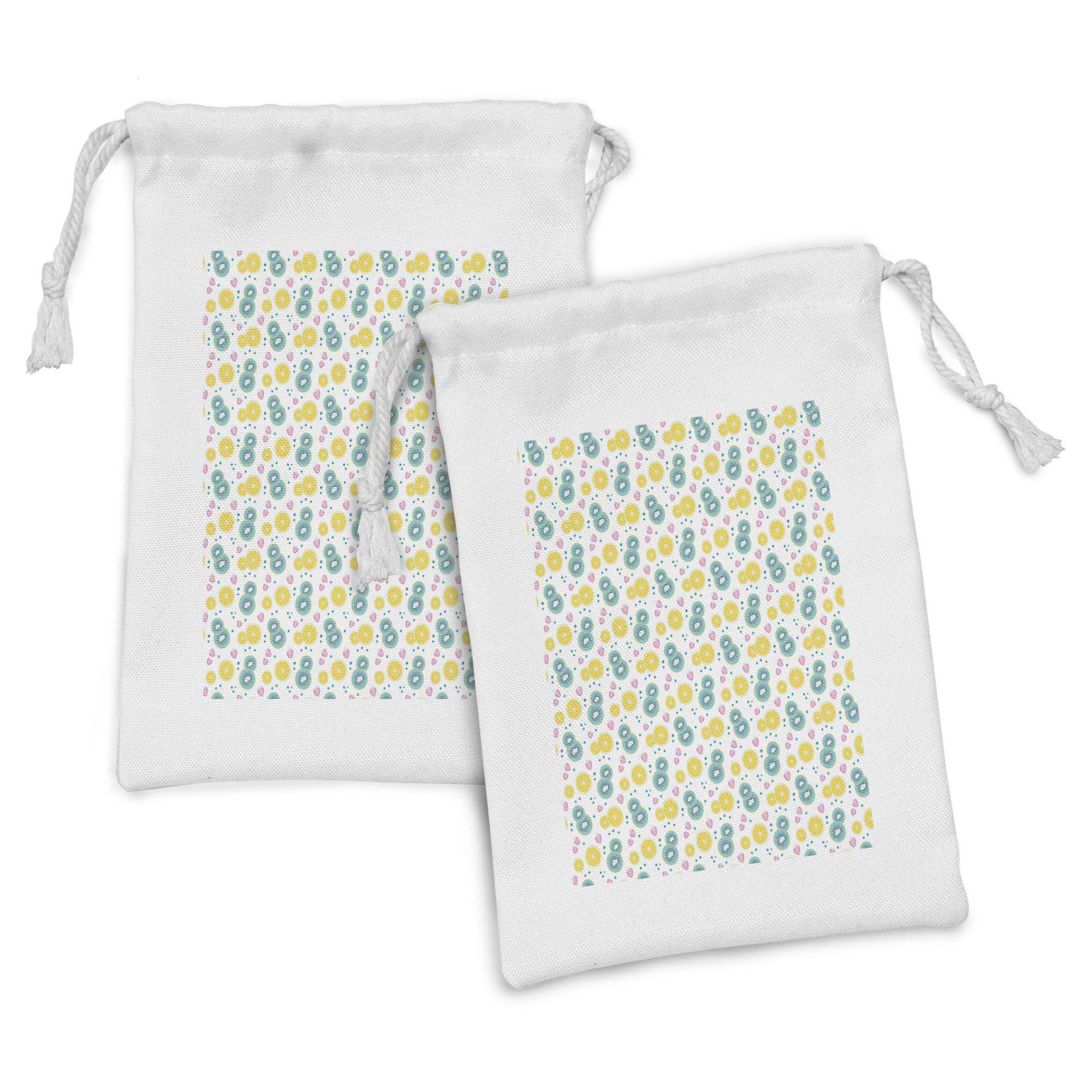 Ambesonne 2-Pack Natural Fabric Drawstring Pouch - Kiwi, Orange, Strawberry, Currant & Blueberry Print - Organic Fruit Design for Toiletries, Masks & Gifts (9