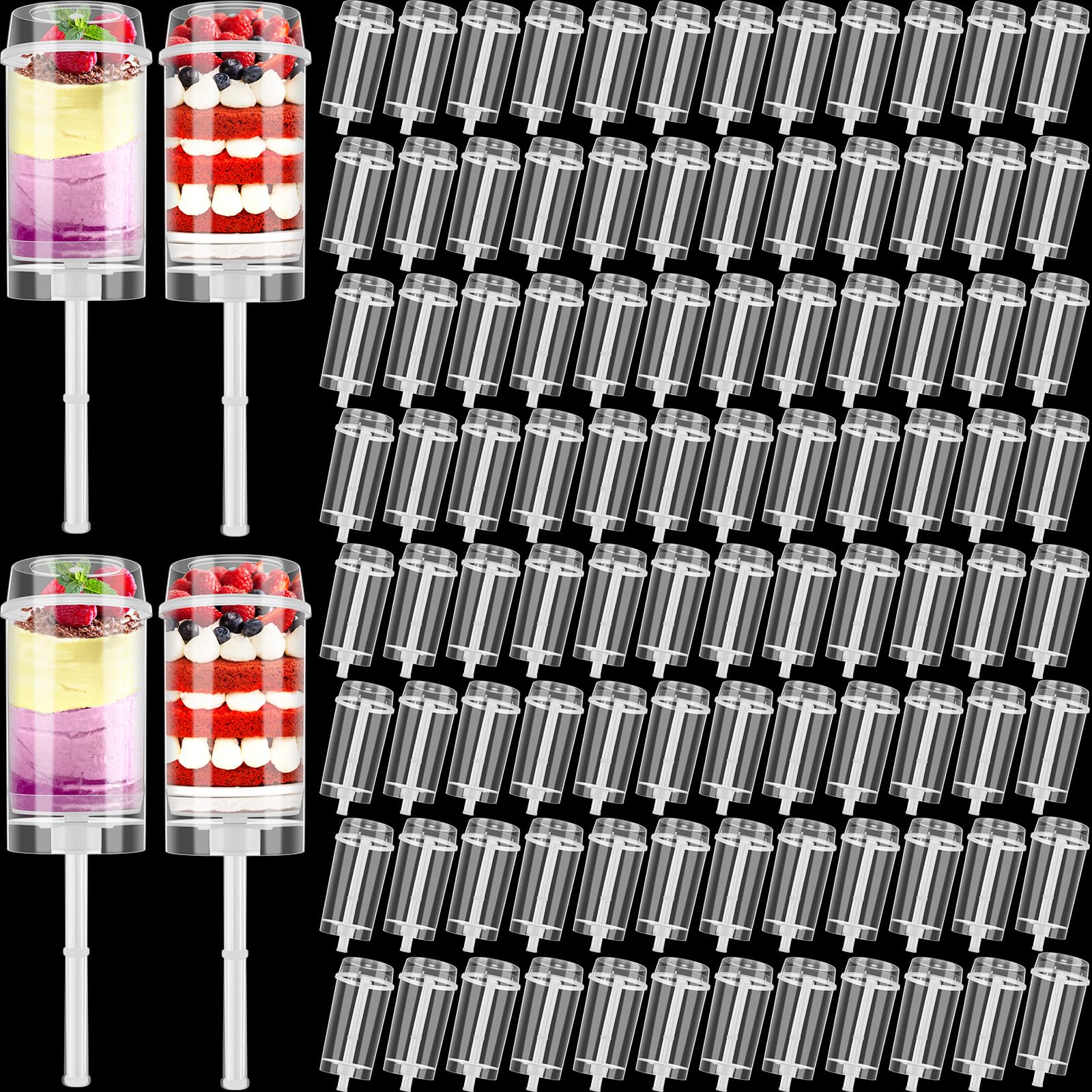 200 Pcs Clear Plastic Push Pop Containers with Lids, Base & Sticks - Reusable Cake Pop Shooter for Birthday Parties, Weddings, Baby Showers & School Events - Perfect for Desserts, Candies & Party Favors