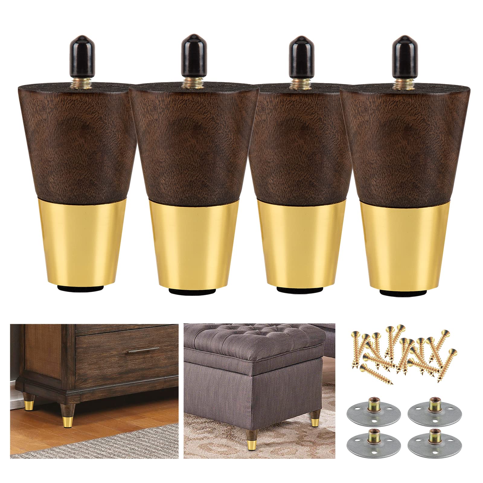 3 Inch Wood Furniture Legs - Set of 4 Round Mid Century Modern Sofa Legs - Replacement Couch & Dresser Feet (Brown) - Perfect for Sofa, Coffee Table & Cabinet Upgrade