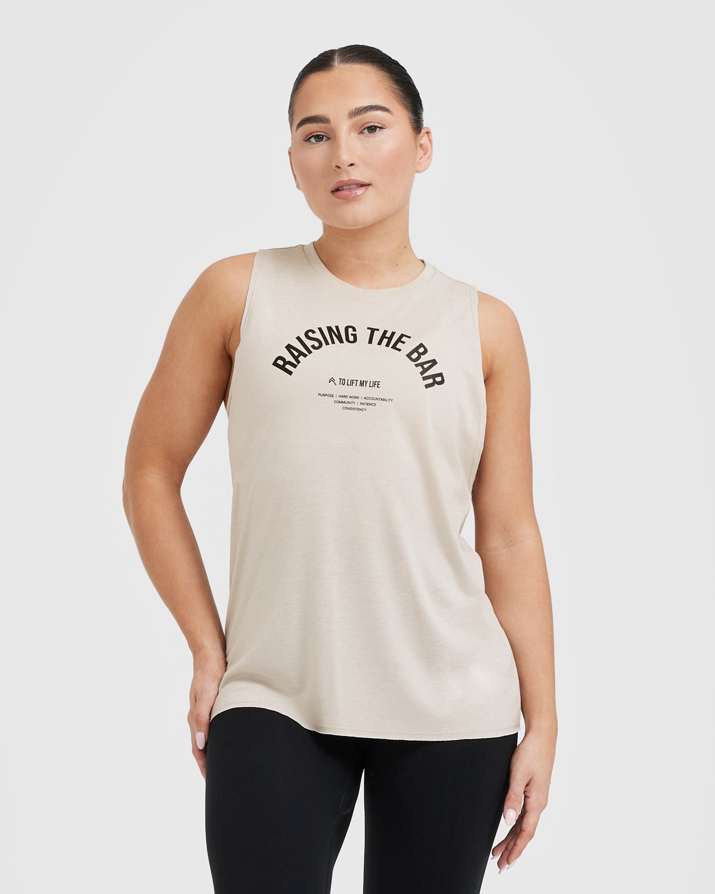 Raising The Bar Graphic Unisex Muscle Vest - Sand Color | Gym Workout & Summer Streetwear Fashion
