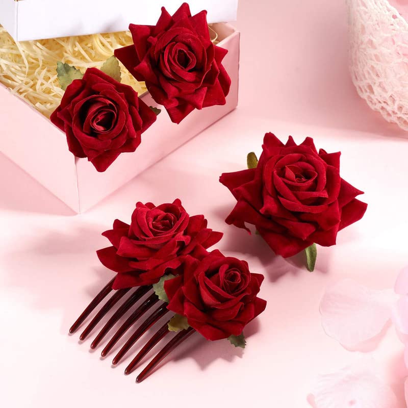 FAMEZA 4-Piece Rose Hair Clips Set - Bridal Hairpins, Floral Brooches for Women & Girls - Perfect for Weddings, Parties & Special Occasions