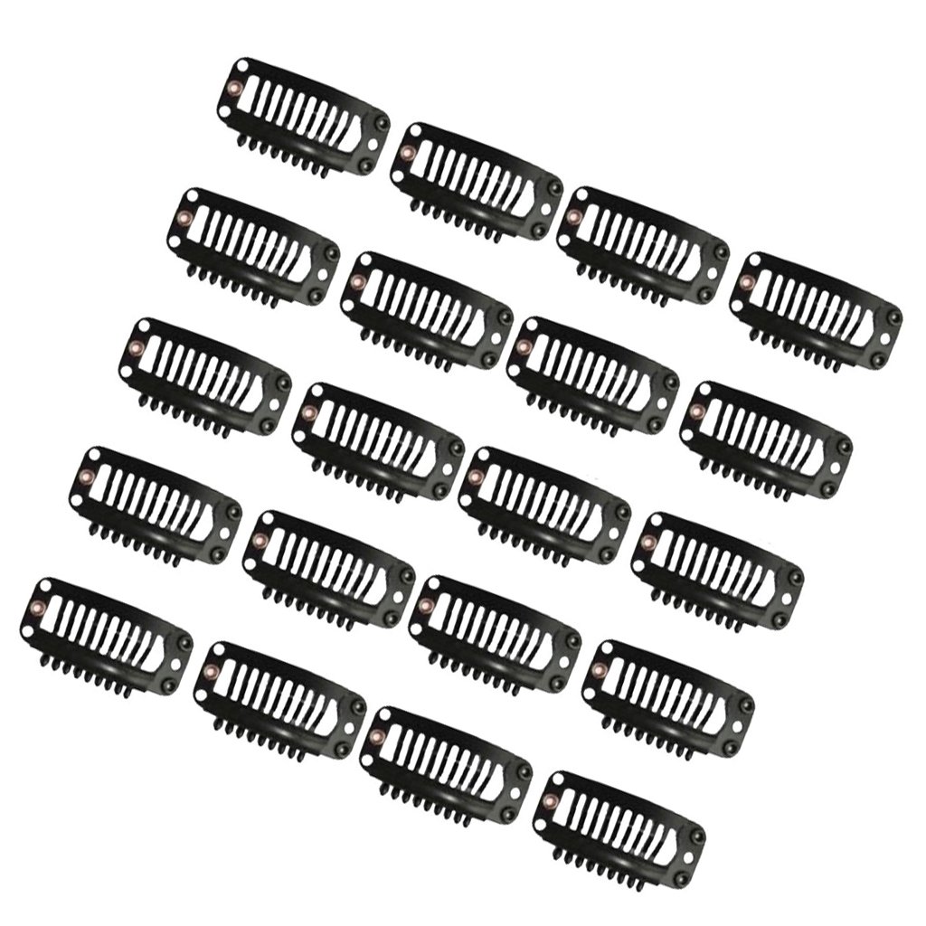 Truvic 20Pcs Black Hair Extension Snap Clips - 32mm Medium Remy Human Hair Wig Grips for Secure Hold | Perfect for Styling, Volume Boosting & Hair Extensions