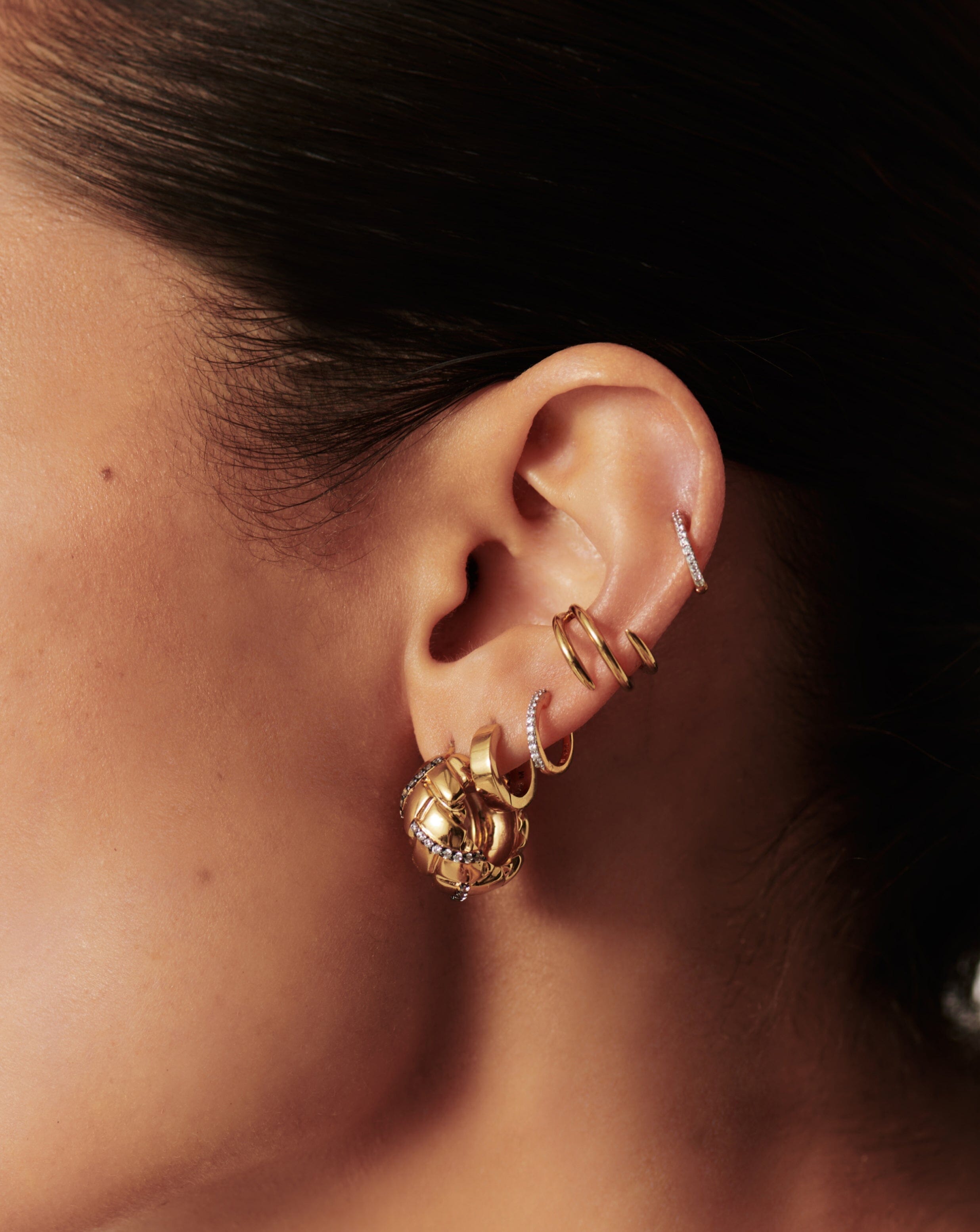 Lucy Williams Pave Waffle Hoop Earrings for Women - 14K Gold Plated Cubic Zirconia Huggie Hoops - Perfect for Parties, Weddings & Everyday Wear