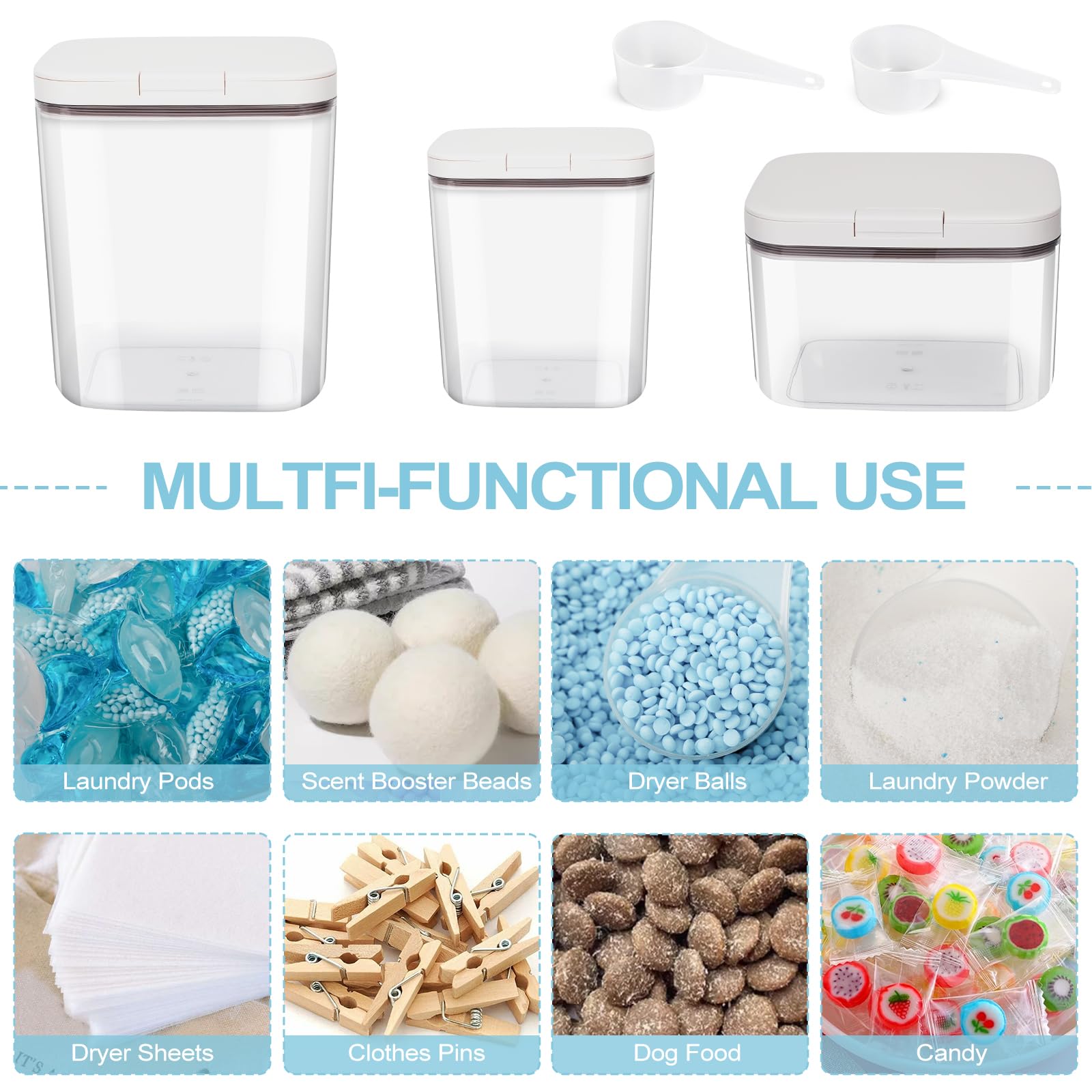 3 Pack Airtight Laundry Powder Containers & Dryer Sheet Holder with Lids & Labels - Laundry Room Organization Storage Jars for Pods, Scent Beads, Detergent Balls - Perfect for Laundry Room, Closet & Home Organization