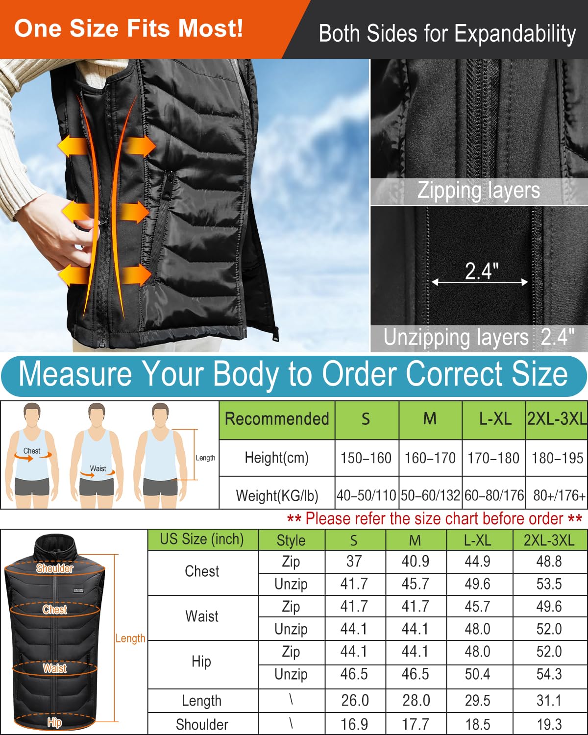 Electric Heated Vest for Women & Men - Rechargeable Battery-Powered Warming Vest for Outdoor Activities, Winter Sports & Cold Weather