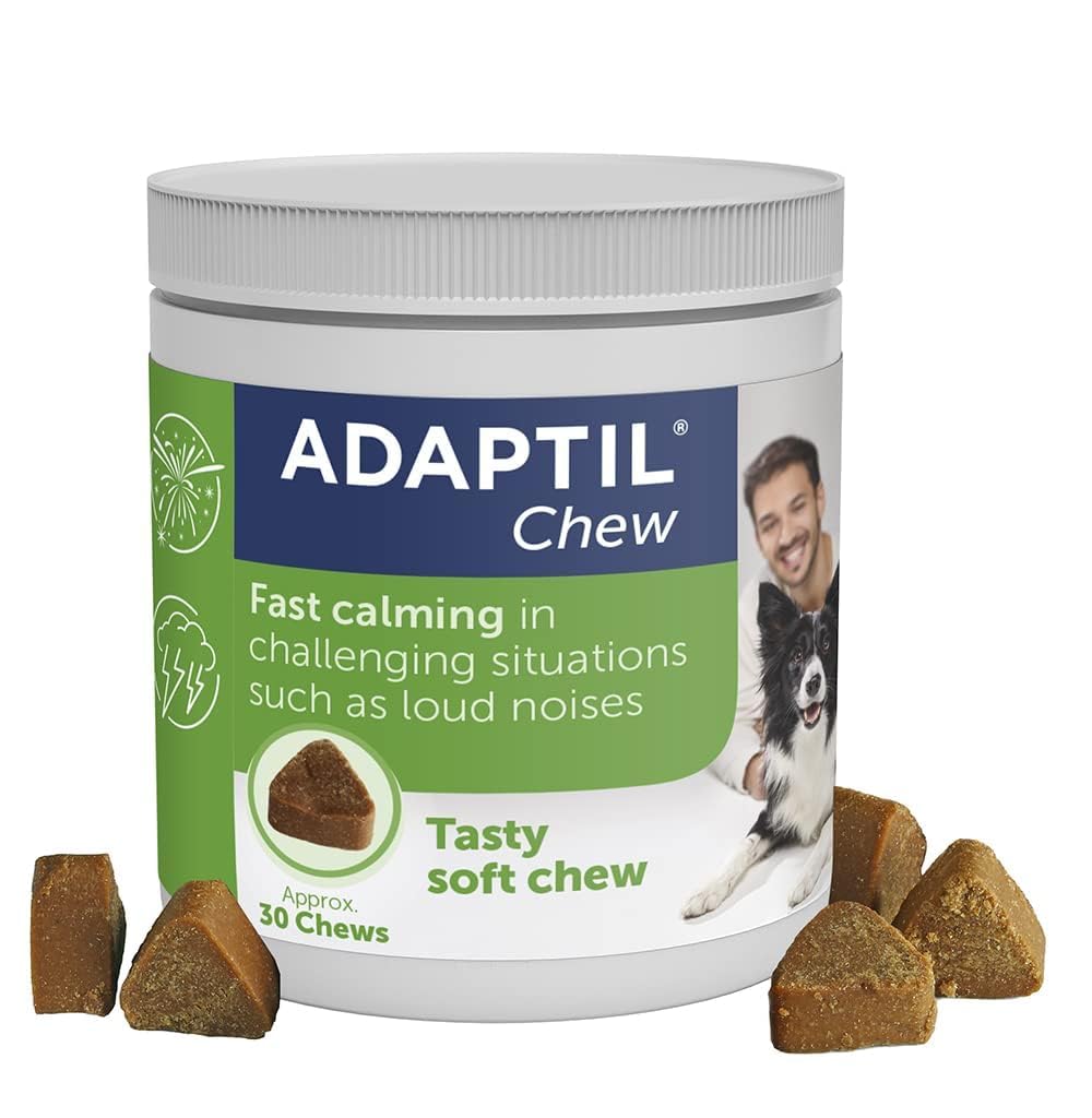 Adaptil Calming Dog Treats for Anxiety Relief - 30 Fast-Acting Stress Reducing Chews for Dogs - Helps with Fireworks, Thunderstorms & Travel - Tasty Natural Treats for Nervous Pups - Perfect for Vet Visits & Separation Anxiety