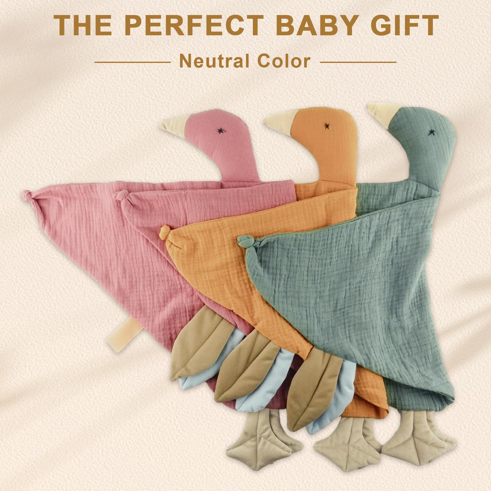 Organic Cotton Muslin Baby Security Blanket Lovey - Soft, Breathable Comfort Blanket for Newborns & Toddlers | Unisex Baby Shower Gift for Boys & Girls (Ginger) - Perfect for Naptime, Travel & Soothing Fussy Babies