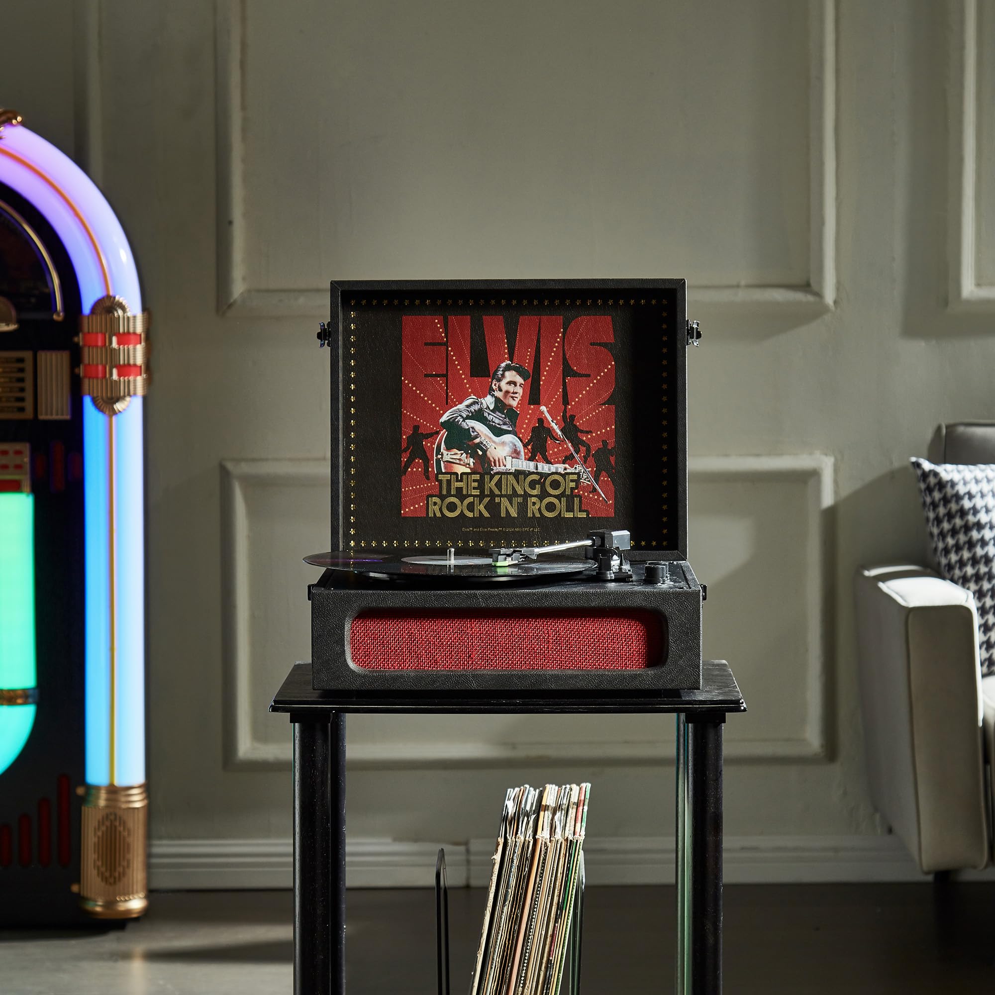 Arkrocket x Elvis Bluetooth Portable Record Player - 3-Speed Turntable with Bluetooth Input/Output, Built-in Speakers & Magnetic Cartridge | Auto Off Feature | Perfect for Home Entertainment, Vinyl Collectors & Elvis Presley '68 Special Edition Fans