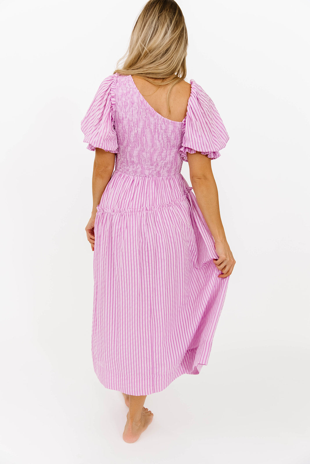 Kaden Women's Asymmetrical Ruffle Midi Dress - Flowy Pink Summer Dress for Casual Outings, Beach Vacations & Date Nights