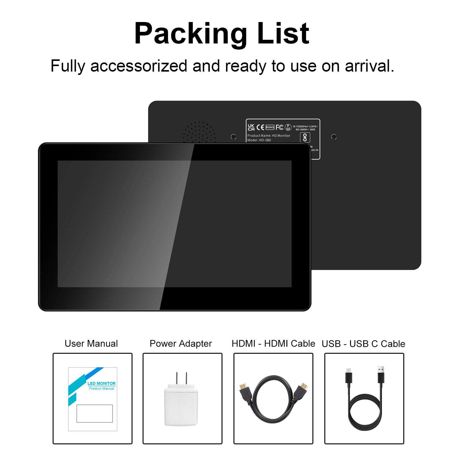8 Inch Portable Touchscreen Monitor - HD 800x480 IPS LCD Display with Built-in Speakers, HDMI Mini Interface for PC & Raspberry Pi - Perfect for Gaming, Coding, and Mobile Workstations