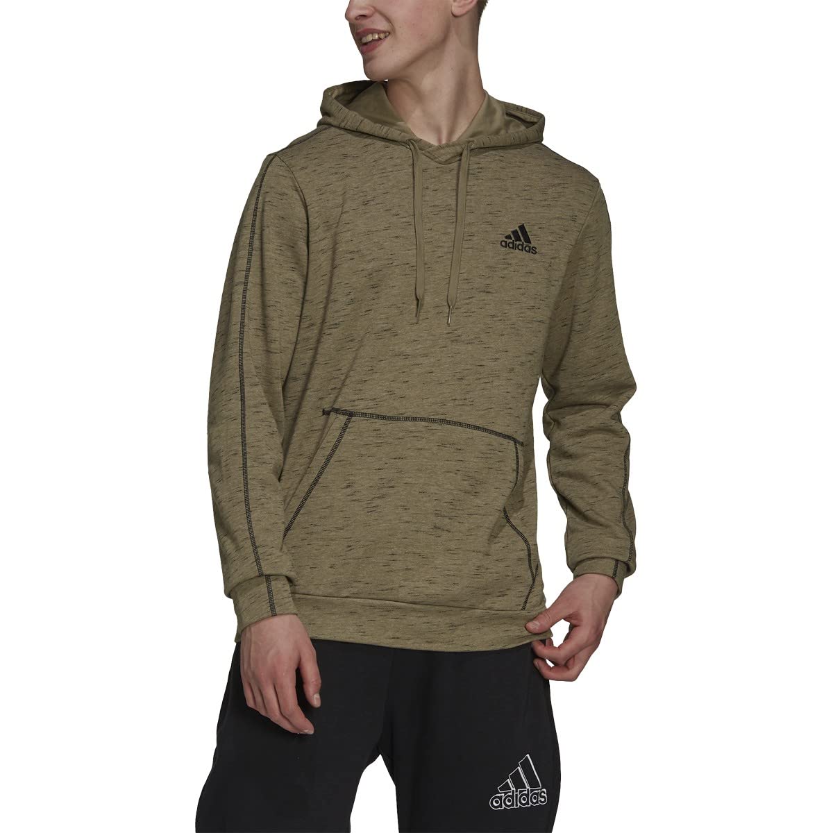 Adidas Essentials Melange Embroidered Small Logo Hoodie for Men - Comfortable Casual Pullover Sweatshirt | Perfect for Gym, Streetwear & Everyday Wear