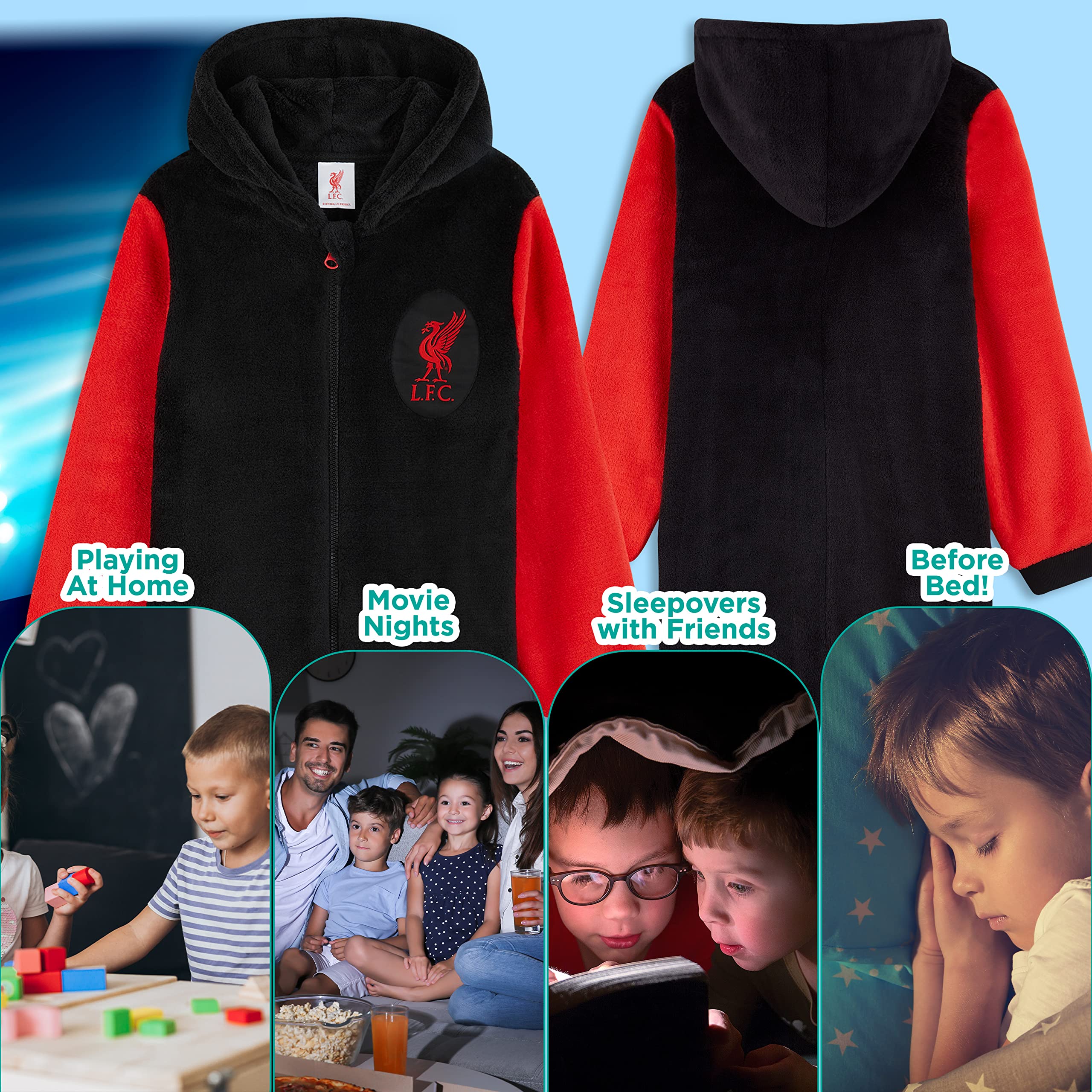 Liverpool FC Boys Fleece Pajamas - Soft Hooded Sleepsuit for Kids' Bedtime