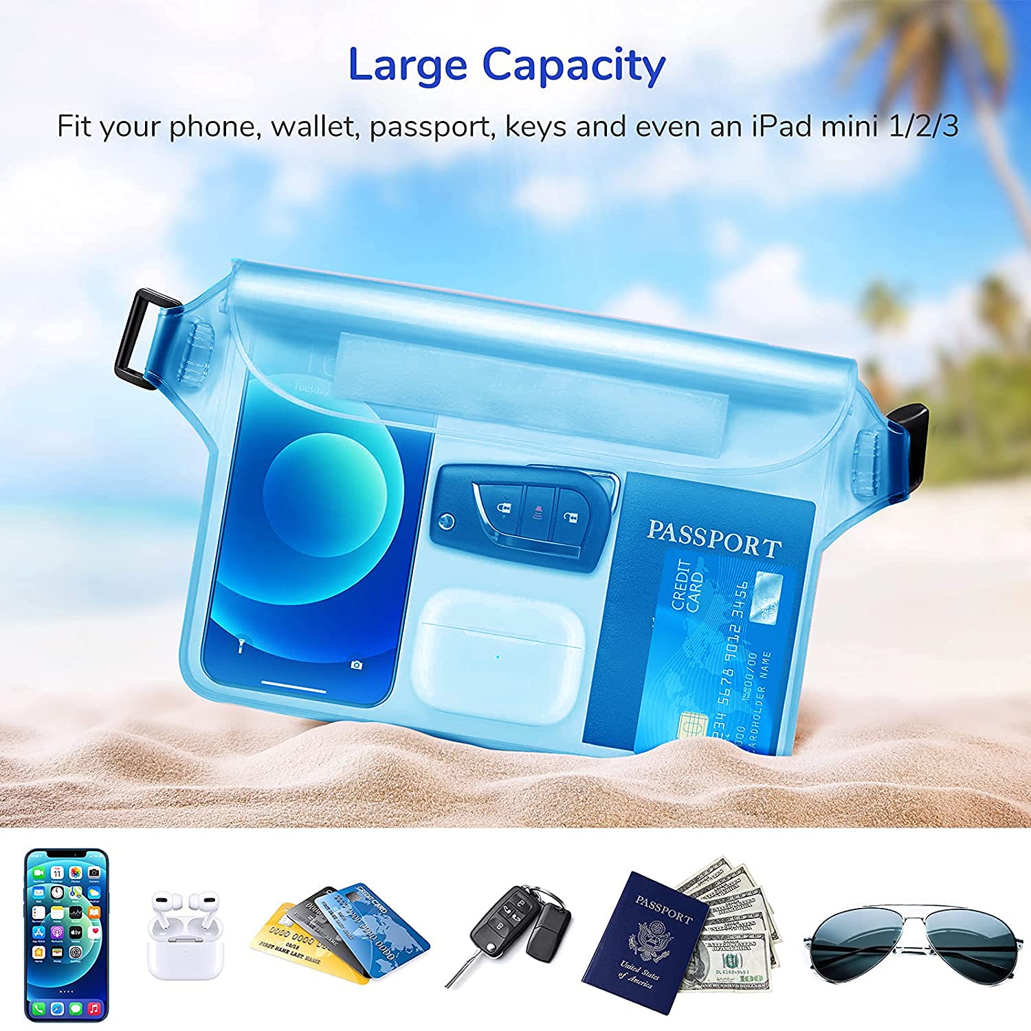 Waterproof Phone Pouch with Waist Strap (2 Pack) - IPX8 Certified Dry Bag for Swimming, Beach, Kayaking - Keep Phone & Valuables Safe & Dry - Perfect for Boating, Snorkeling, Water Park, Pool Parties & Outdoor Adventures