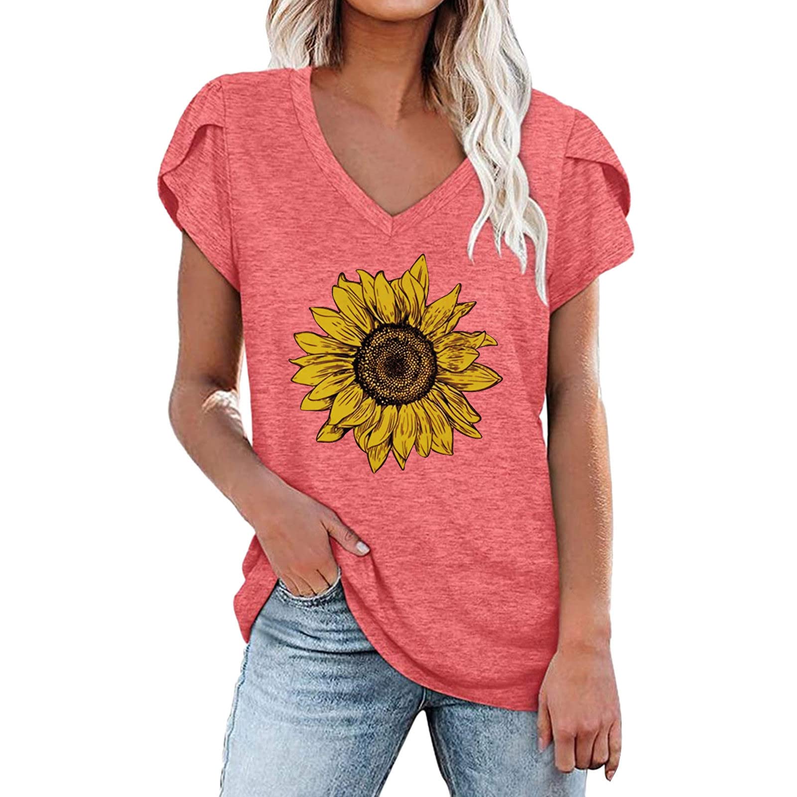 Women's V-Neck Graphic T-Shirts - Short Sleeve Summer Tops, Loose Casual Tees & Blouses - Perfect for Beach Outings, Weekend Wear & Casual Fashion