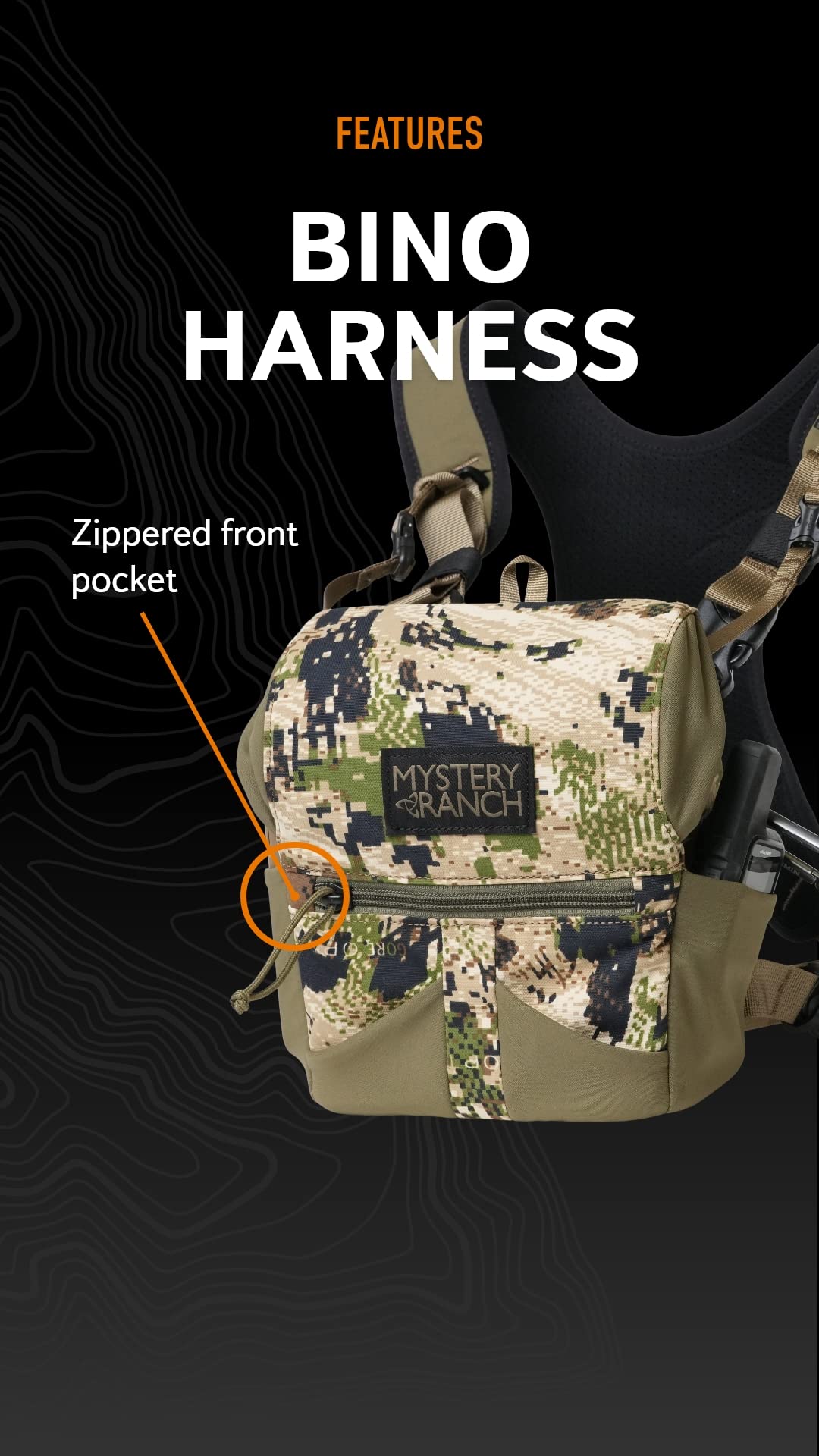 Mystery Ranch Bino Harness 10x - Binocular Chest Carrier for Hunting & Hiking - Durable Outdoor Gear for Bird Watching & Wildlife Observation