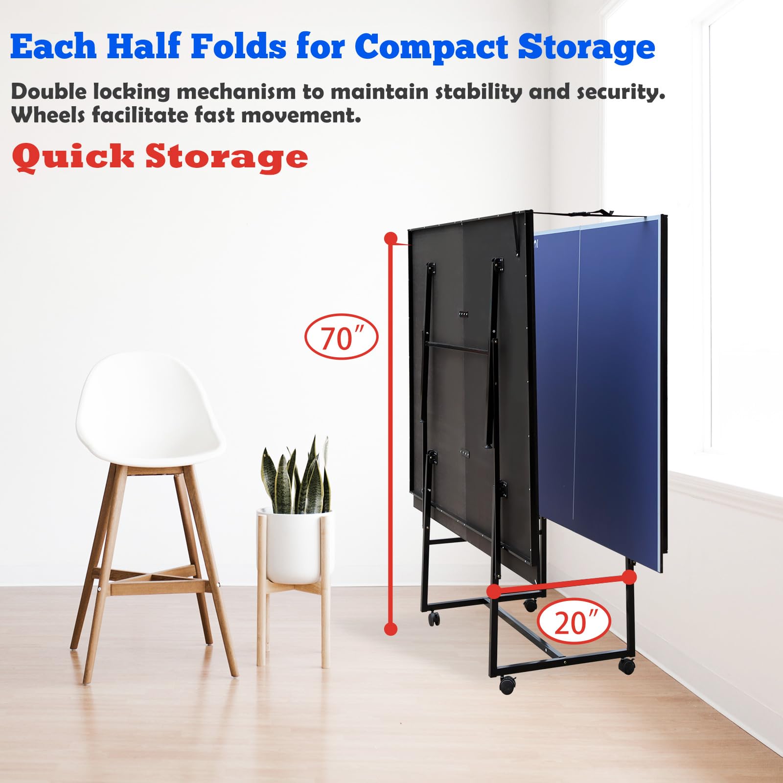 Foldable Mid-Size Table Tennis Table with 2 Paddles, 2 Balls & Net - Portable Ping Pong Table for Indoor/Outdoor Use - Easy Assembly Multiplayer Game Table for Home, Office, Backyard & Party Fun