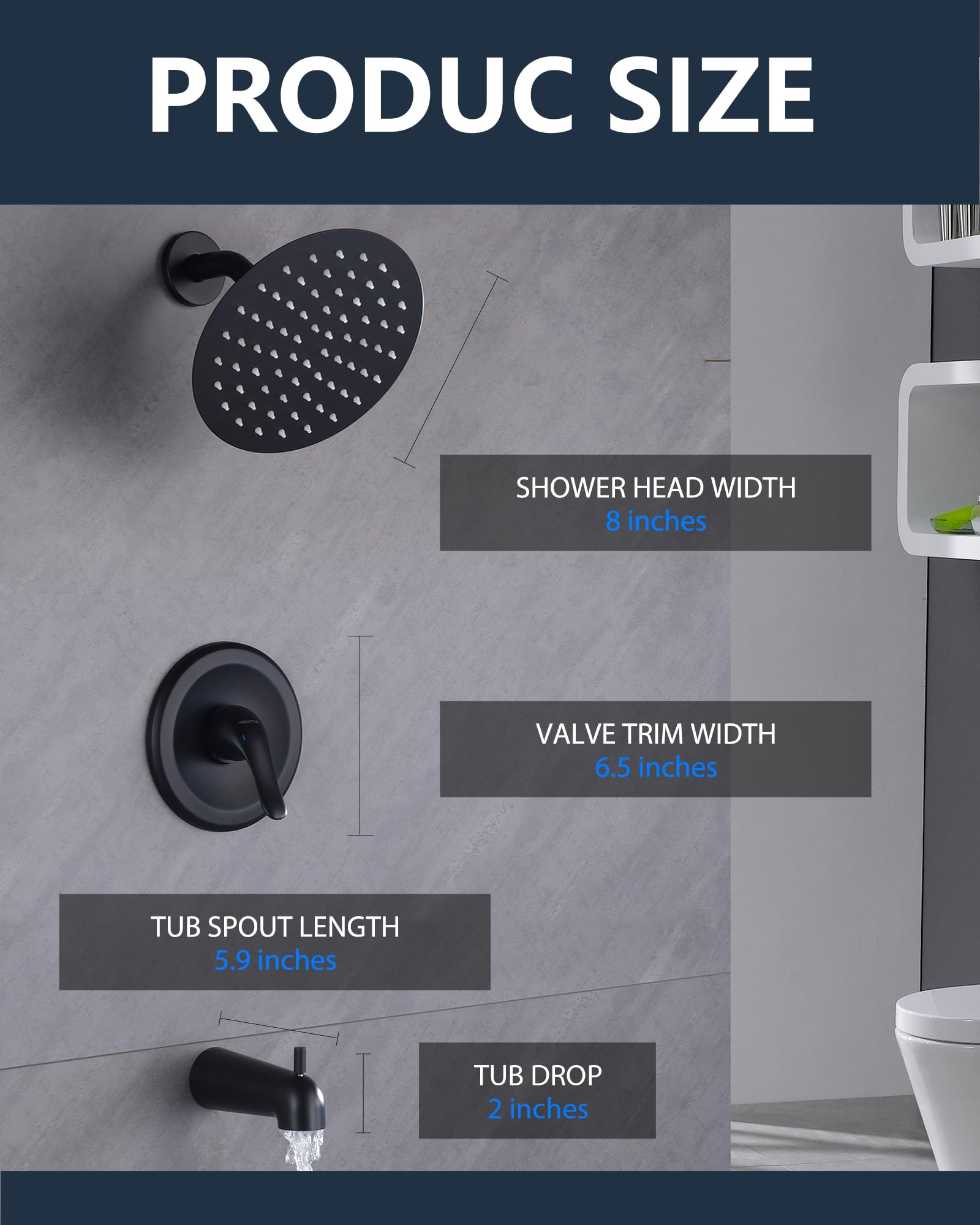 Matte Black Shower Tub Faucet Set - 8 Inch Rain Shower Head & Tub Spout - Single Handle Bath & Shower Trim Kit with Rough-In Valve - Perfect for Modern Bathroom Renovations & Spa-Like Showers