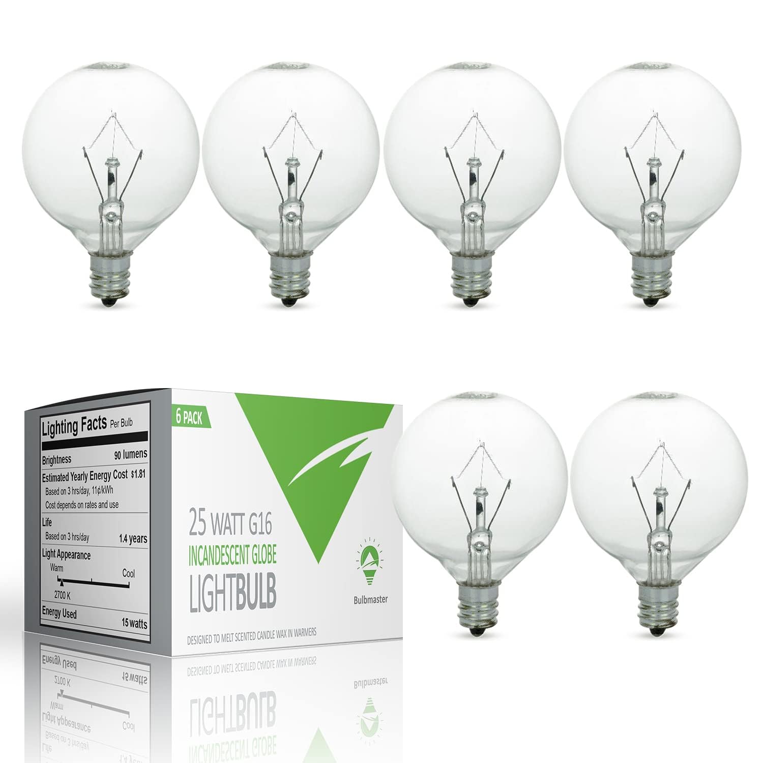 25W Wax Warmer Bulbs - Pack of 6, E12 Base Globe Incandescent Dimmable Light Bulbs for Scentsy & Full Size Wax Warmers | Perfect for Home Aromatherapy, Candle Wax Melting, and Creating Cozy Ambiance