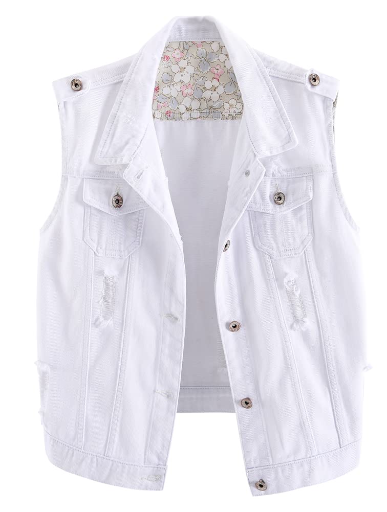 Kedera Women's Denim Vest - Classic Cropped Button Up Jean Jacket with Distressed Details | Sleeveless Fashion for Casual Outfits & Layering