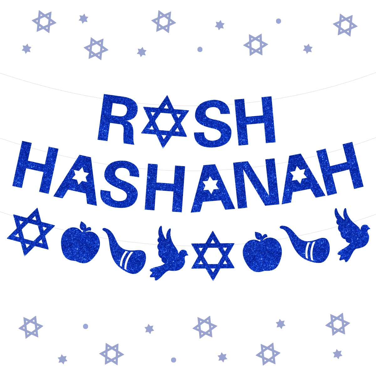 Glitter Rosh Hashanah Banner - Jewish New Year Greetings Garland Decorations for Yom Teruah | Holiday Party, Synagogue & Home Celebration Decor