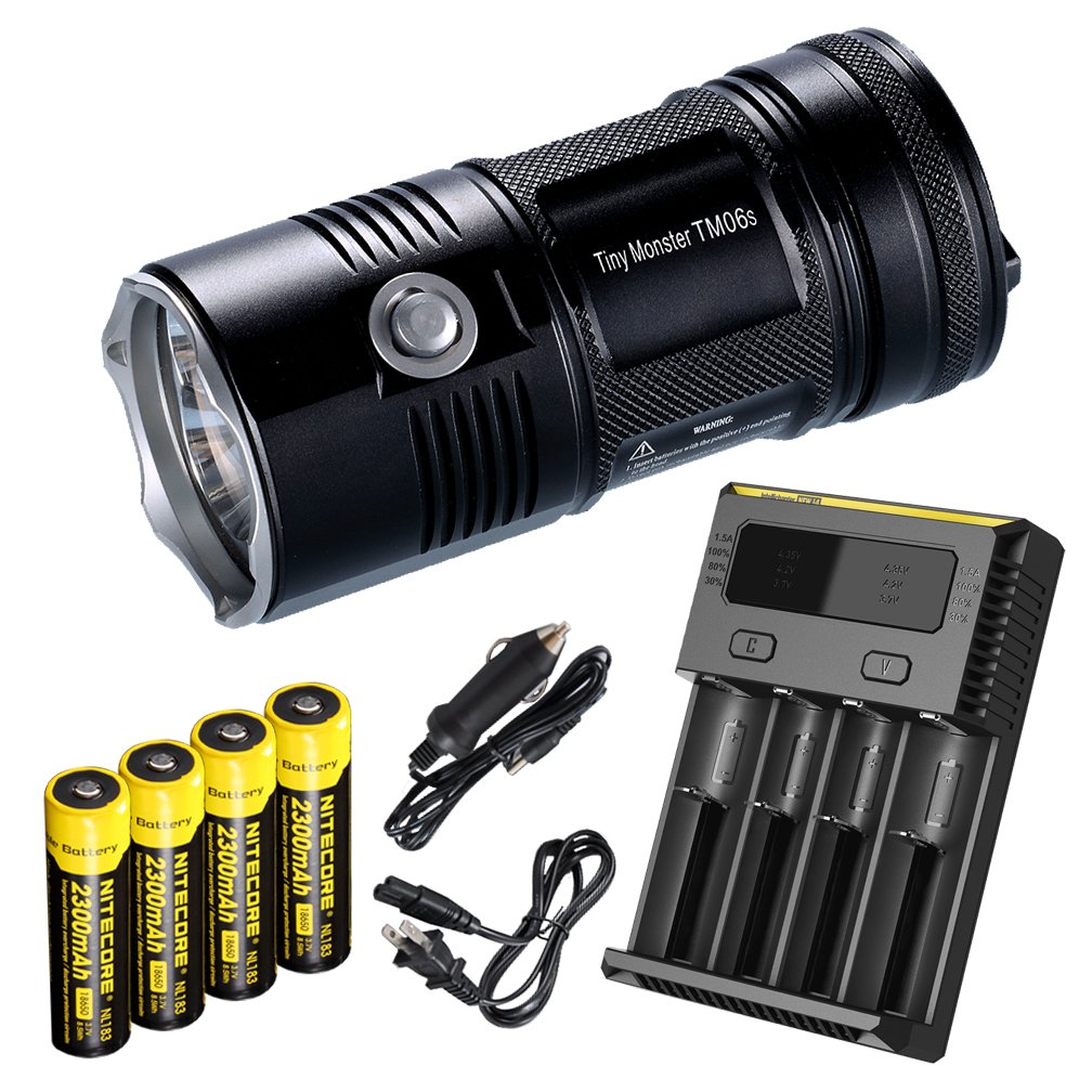 Nitecore TM06S 4000 Lumen Rechargeable Flashlight with 4 Batteries & i4 Smart Charger - 393 Yard Long Range, Perfect for Camping, Hiking, and Emergency Preparedness