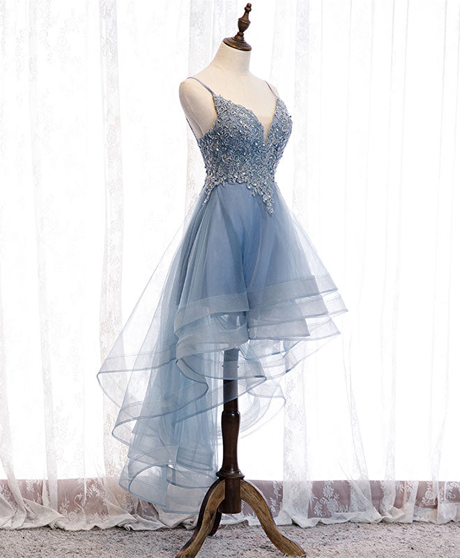 Elegant Blue Sweetheart Tulle Lace High-Low Prom Dress | Homecoming Gown | Perfect for Formal Dances, Weddings & Special Occasions